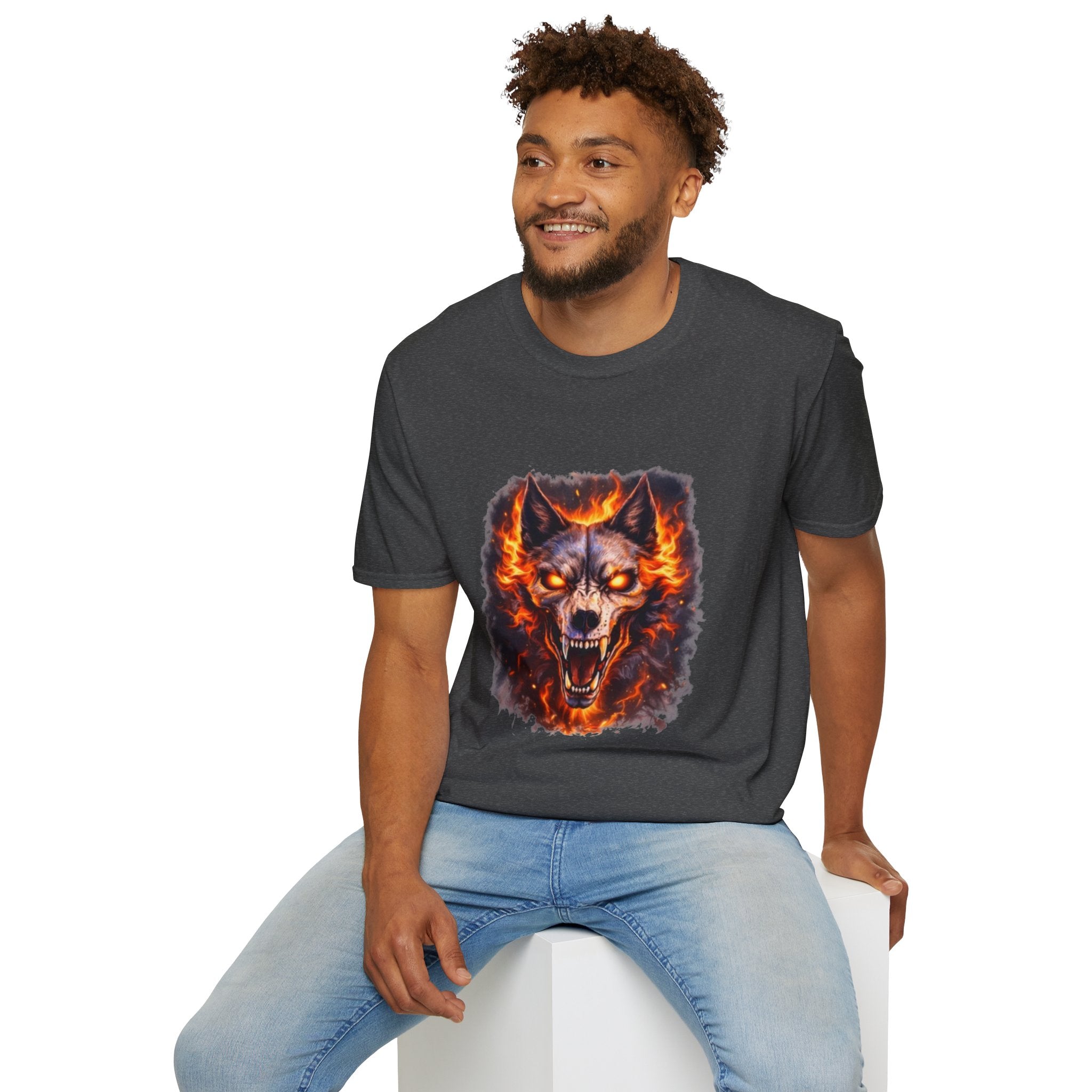 Flaming Wolf Skull T-Shirt — Fiery Wolf Head Graphic Tee