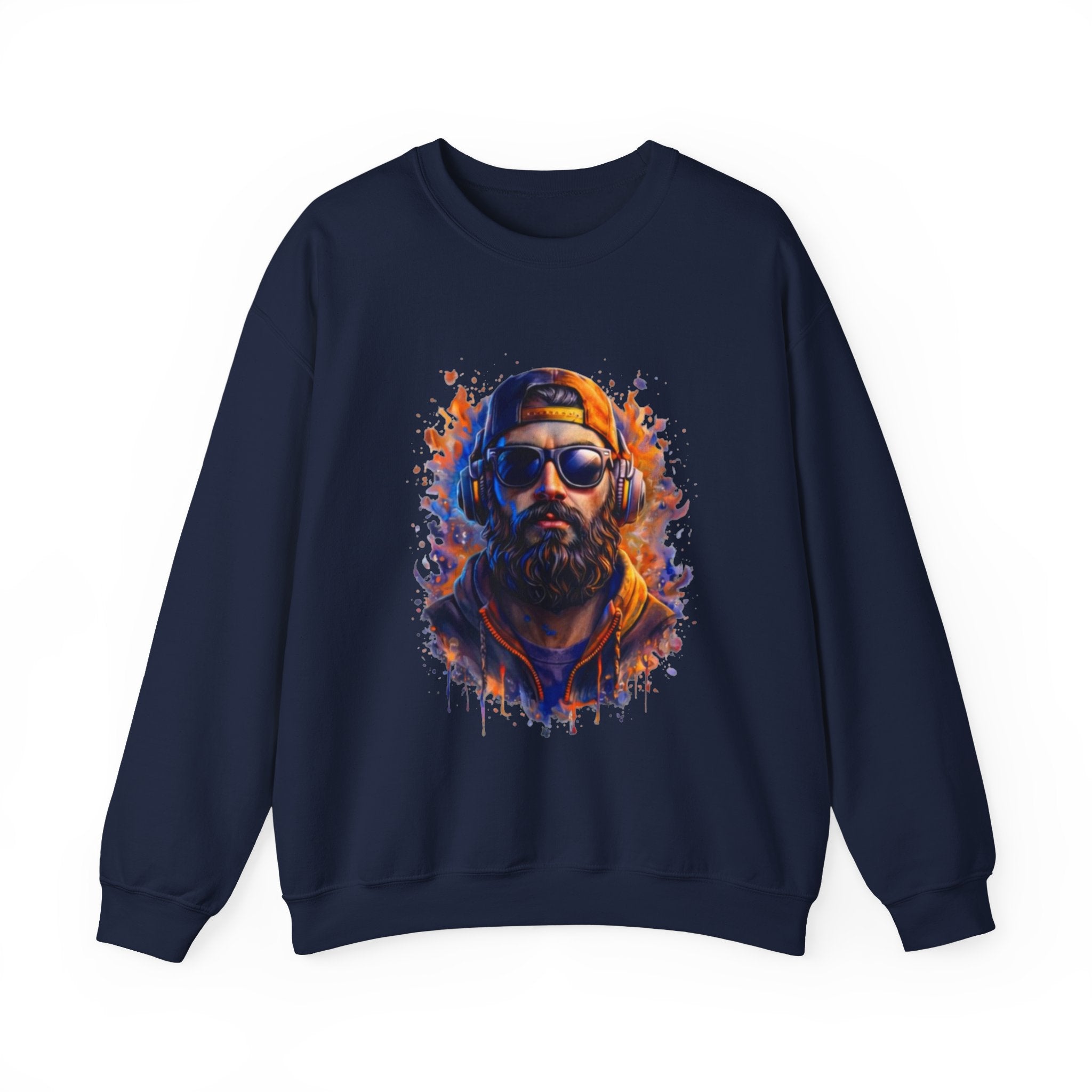Bearded Hipster Portrait Sweatshirt — Artistic Drip Paint Crewneck