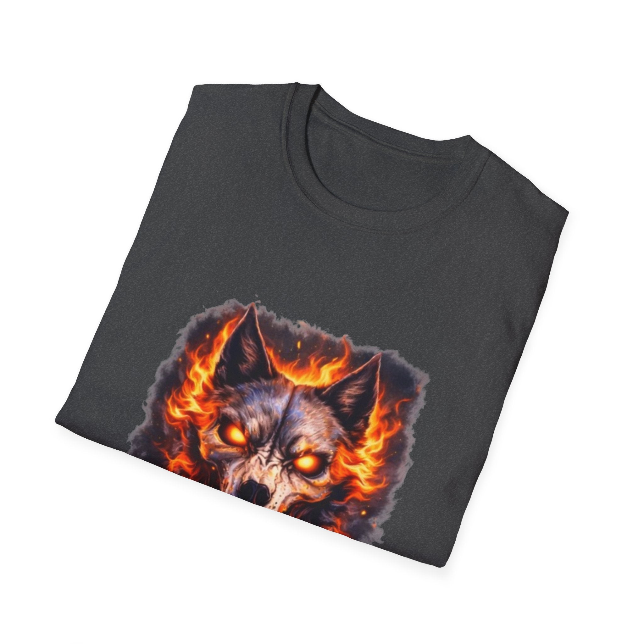 Flaming Wolf Skull T-Shirt — Fiery Wolf Head Graphic Tee