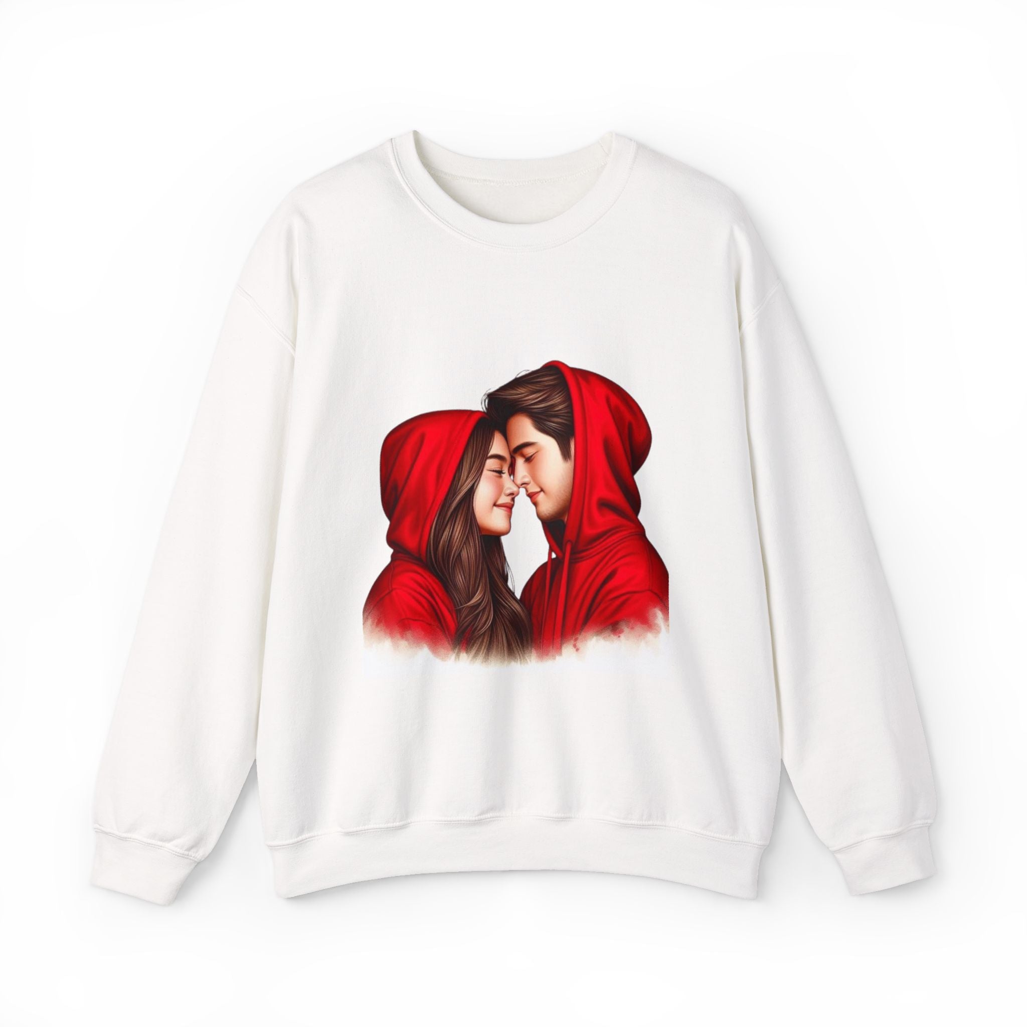 Couple in Red Hoodies Crewneck Sweatshirt — Romantic Matching Pullover