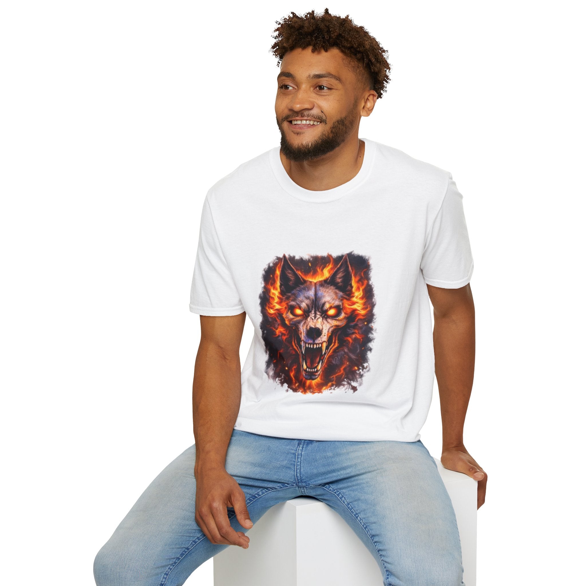 Flaming Wolf Skull T-Shirt — Fiery Wolf Head Graphic Tee