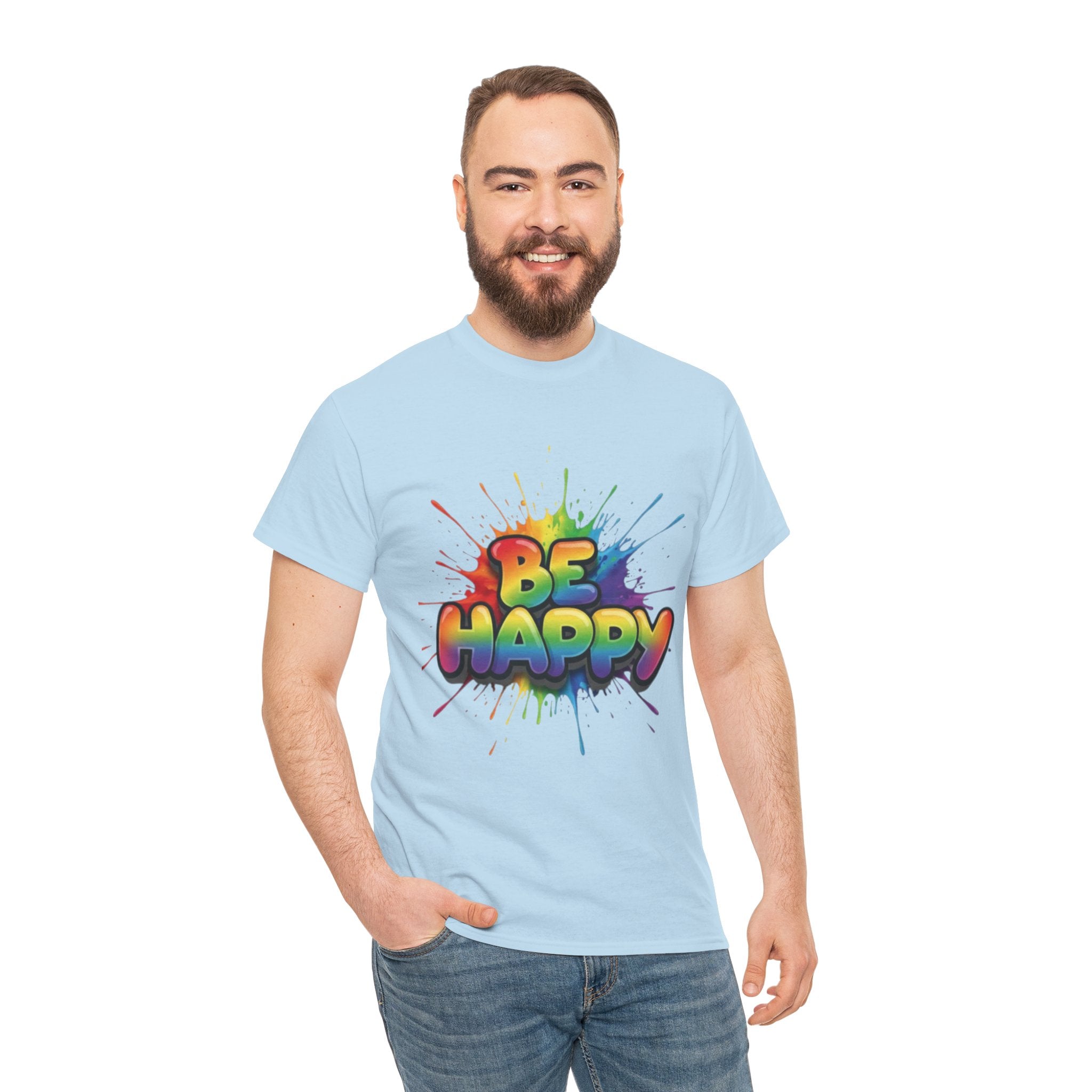 Be Happy Rainbow Tee — Positive Vibes Graphic T-Shirt