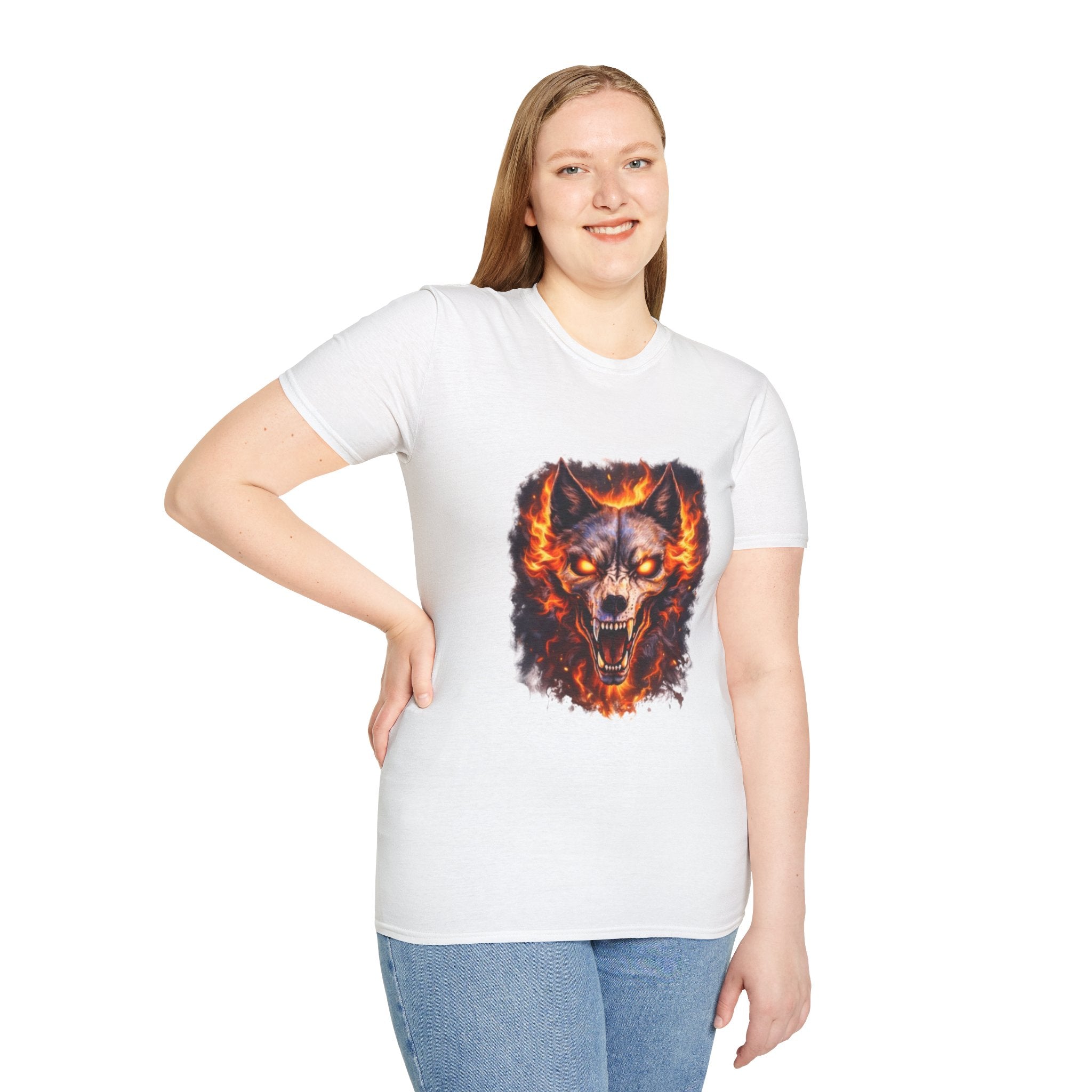 Flaming Wolf Skull T-Shirt — Fiery Wolf Head Graphic Tee