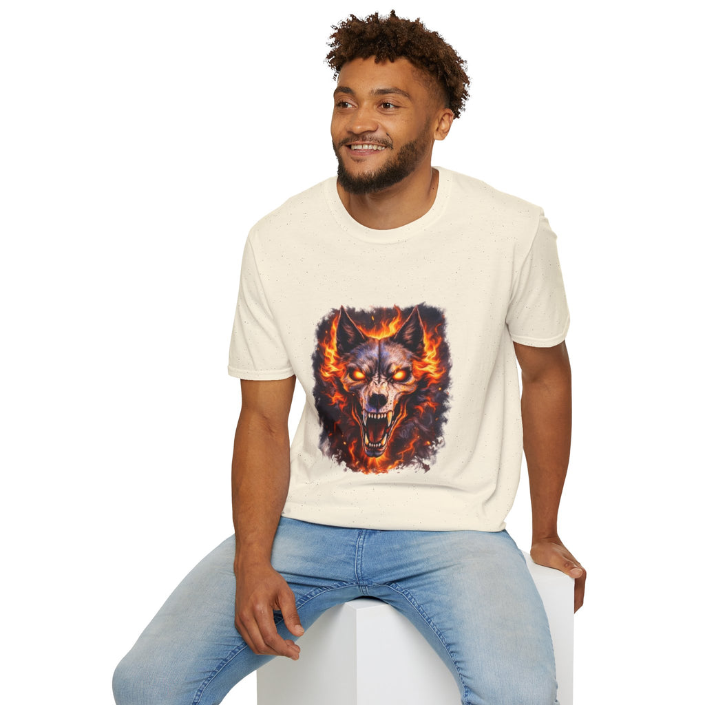 Flaming Wolf Skull T-Shirt — Fiery Wolf Head Graphic Tee