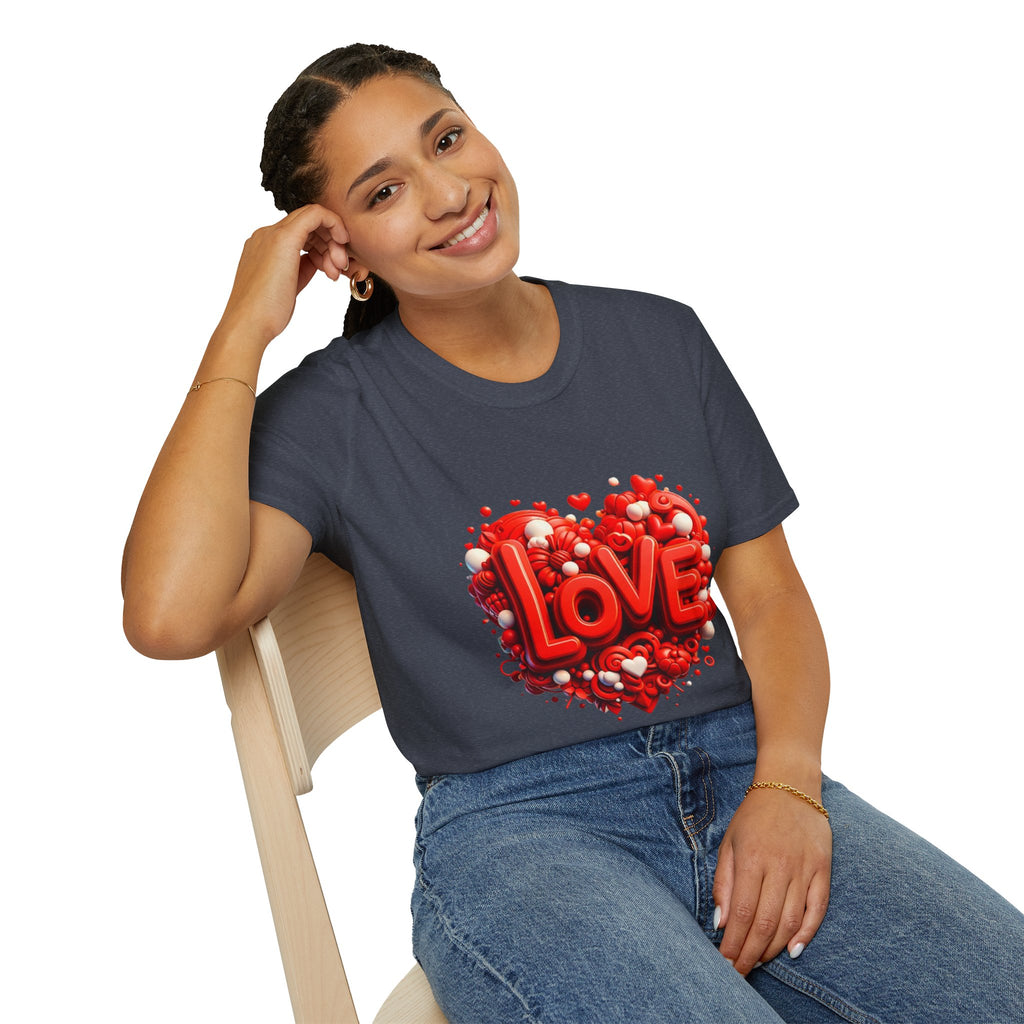 Love Heart T-Shirt — Red 3D 'LOVE' Graphic Valentine's Tee
