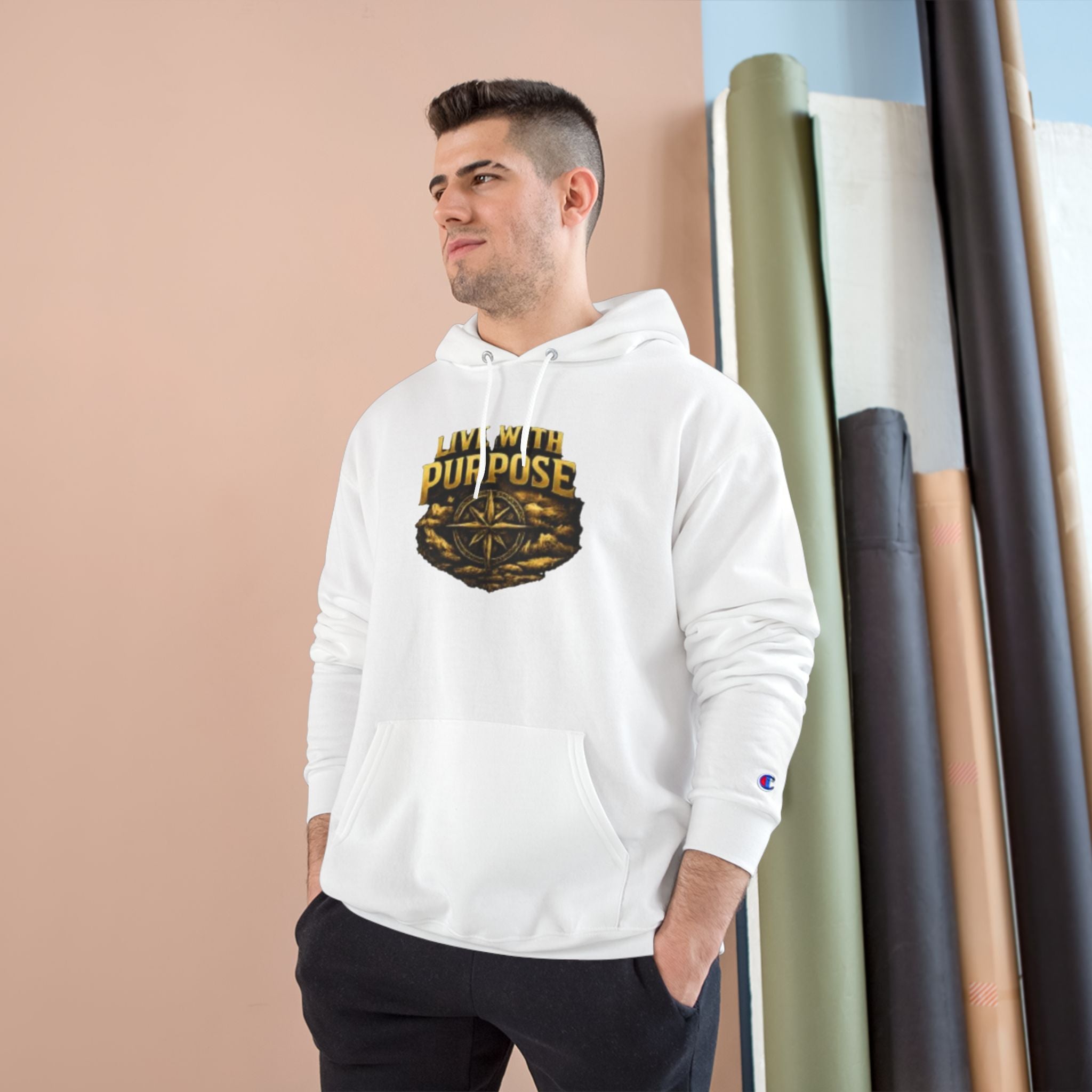 Live With Purpose Hoodie — Motivational Champion Hoodie with Compass Graphic