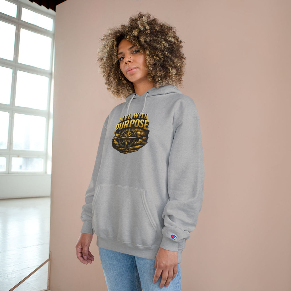 Live With Purpose Hoodie — Motivational Champion Hoodie with Compass Graphic