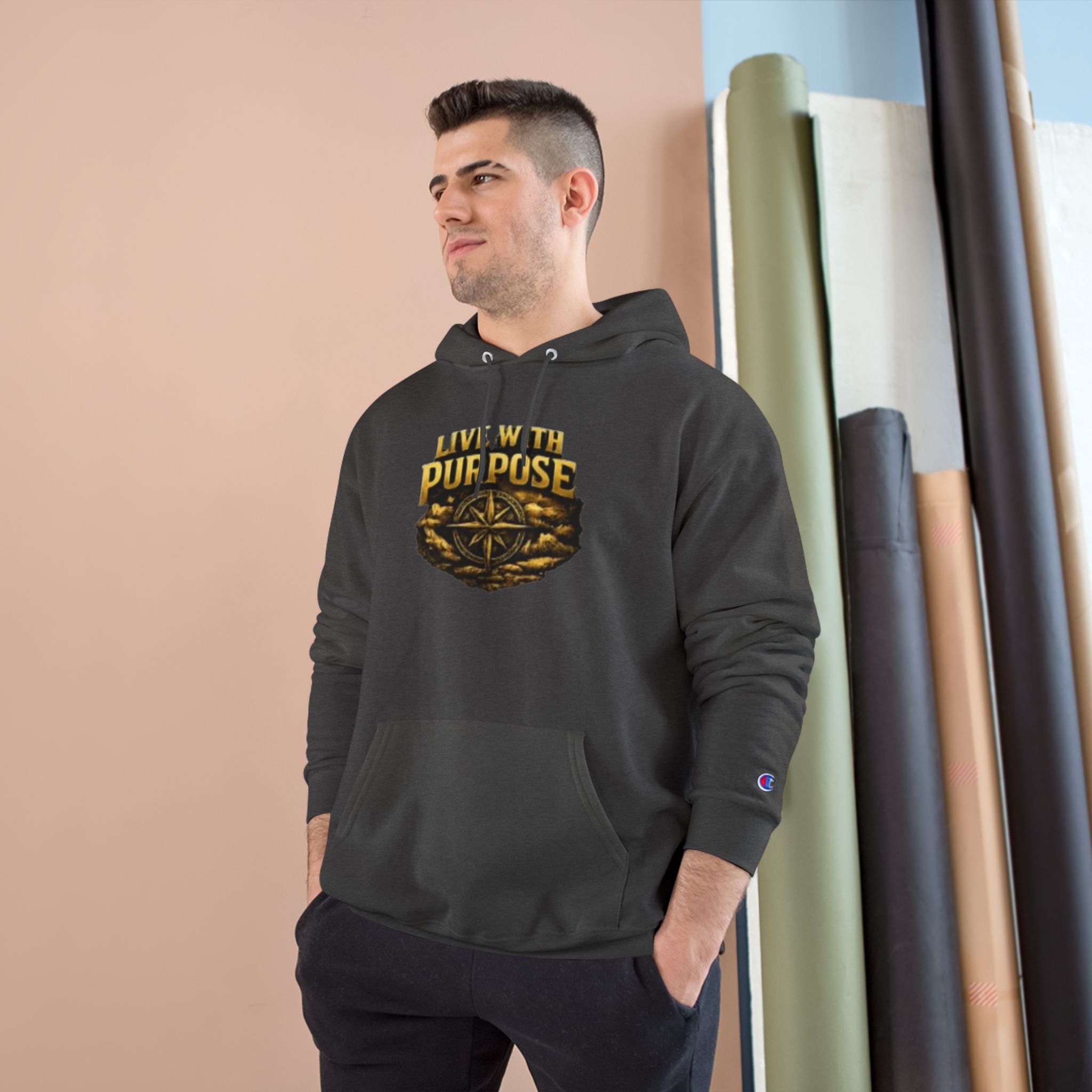 Live With Purpose Hoodie — Motivational Champion Hoodie with Compass Graphic