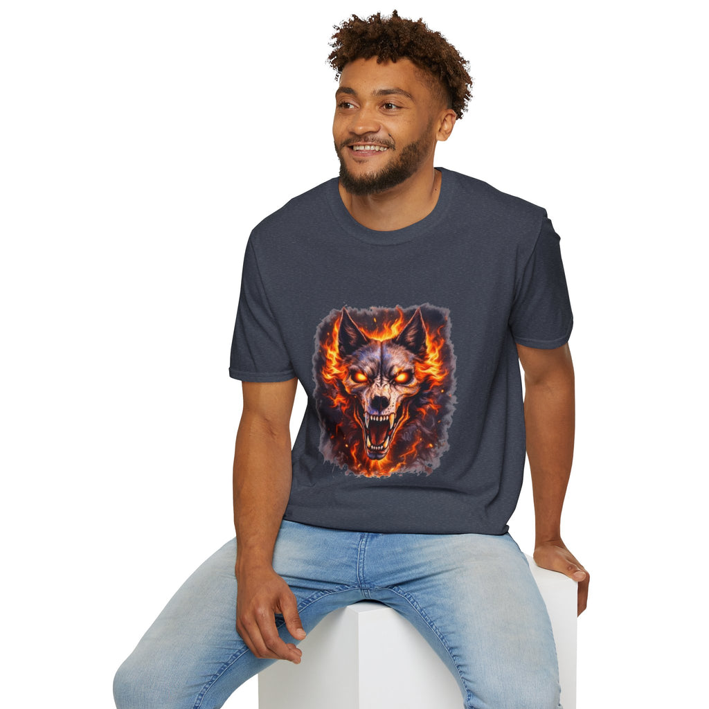 Flaming Wolf Skull T-Shirt — Fiery Wolf Head Graphic Tee