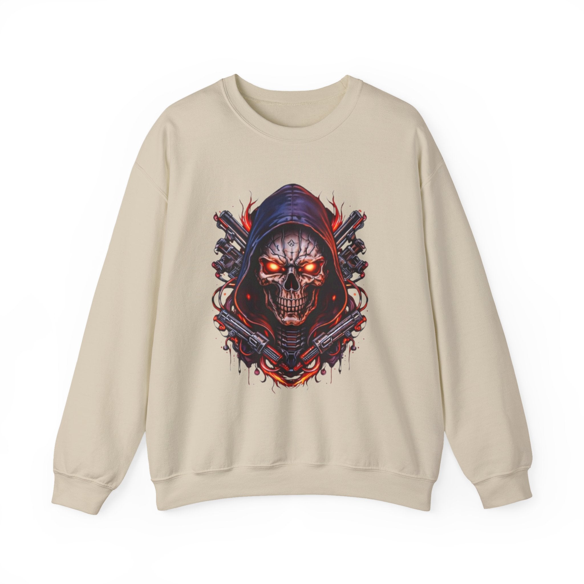 Skull Reaper Crewneck Sweatshirt — Gothic Hooded Skull Graphic