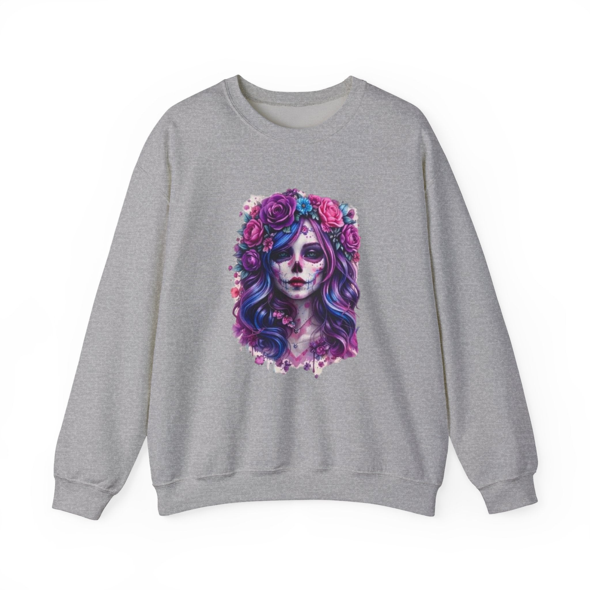 Sugar Skull Floral Crewneck Sweatshirt — Day of the Dead Skull Girl Design