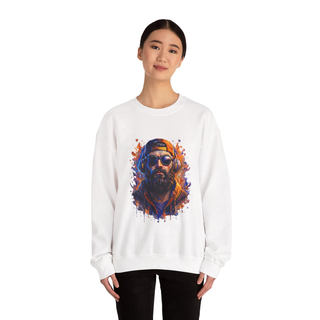 Bearded Hipster Portrait Sweatshirt — Artistic Drip Paint Crewneck