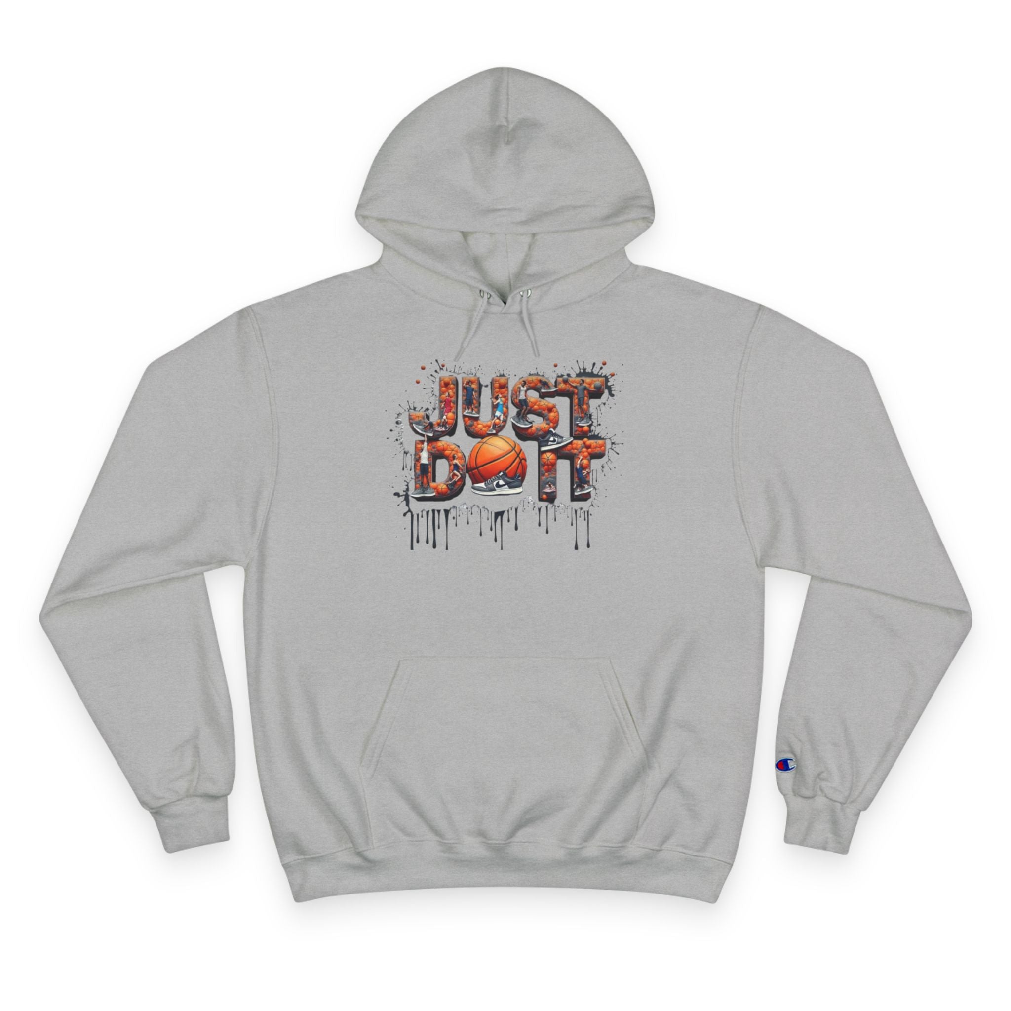 Just Do It Hoodie — White Champion Pullover with Drip Graffiti Text