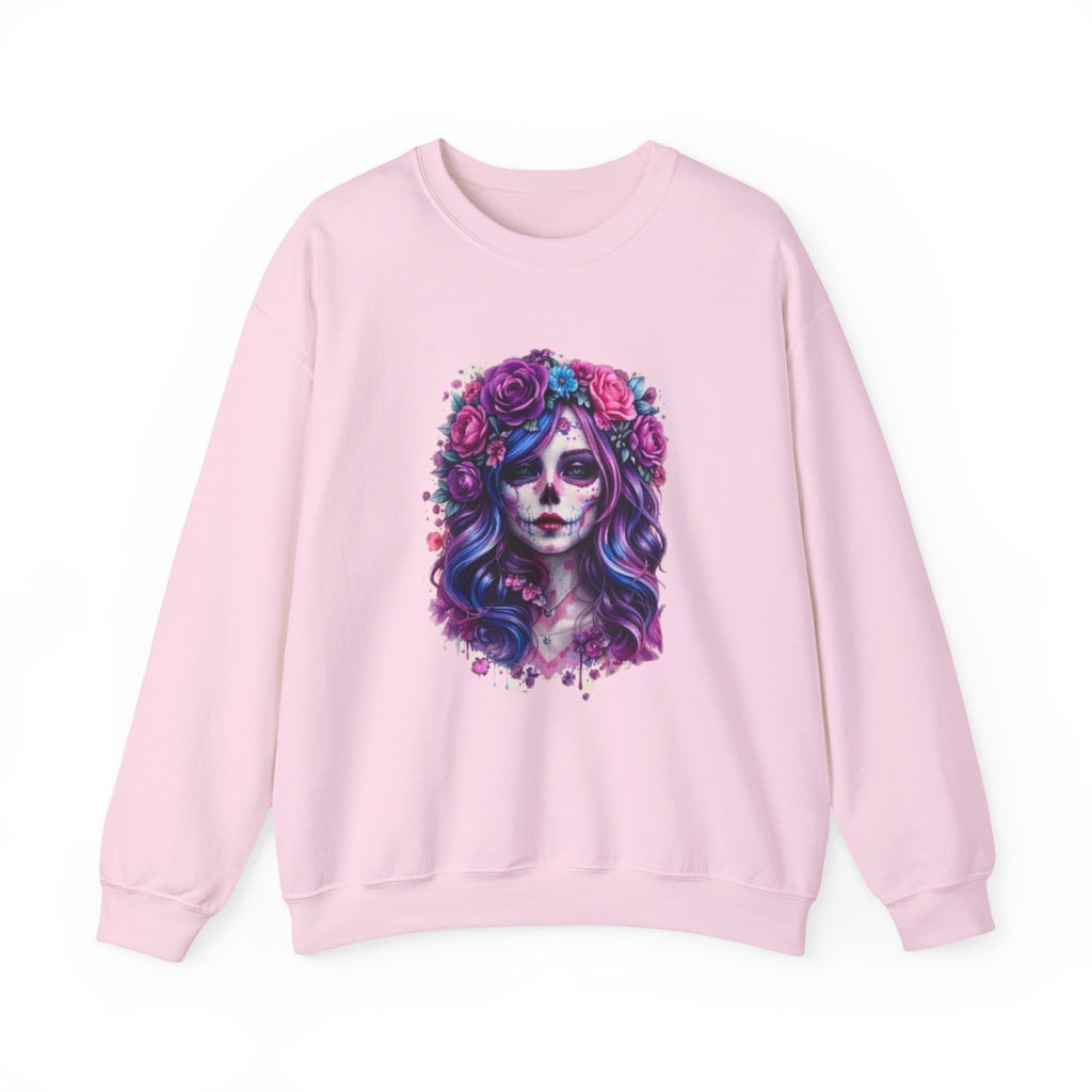 Sugar Skull Floral Crewneck Sweatshirt — Day of the Dead Skull Girl Design
