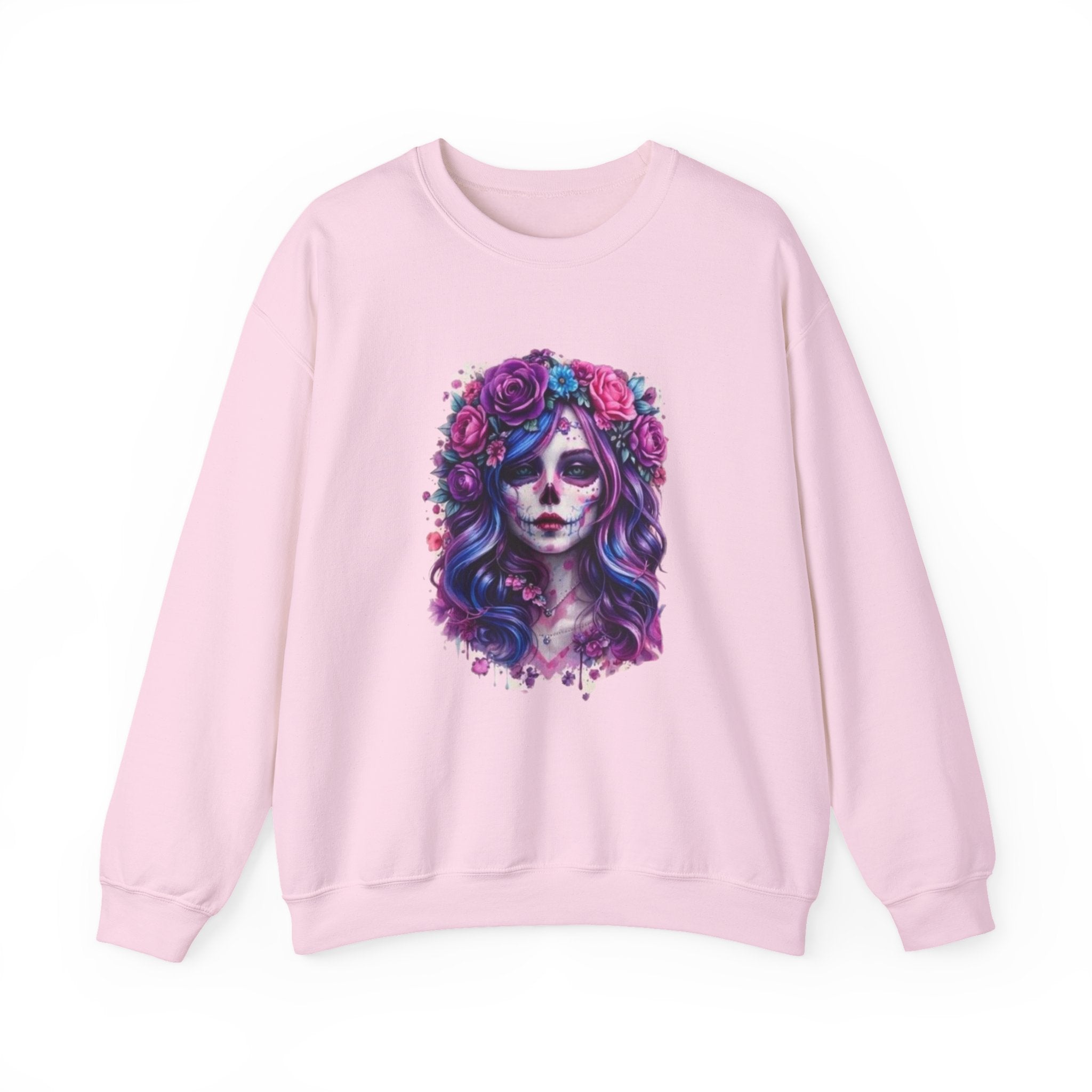 Sugar Skull Floral Crewneck Sweatshirt — Day of the Dead Skull Girl Design