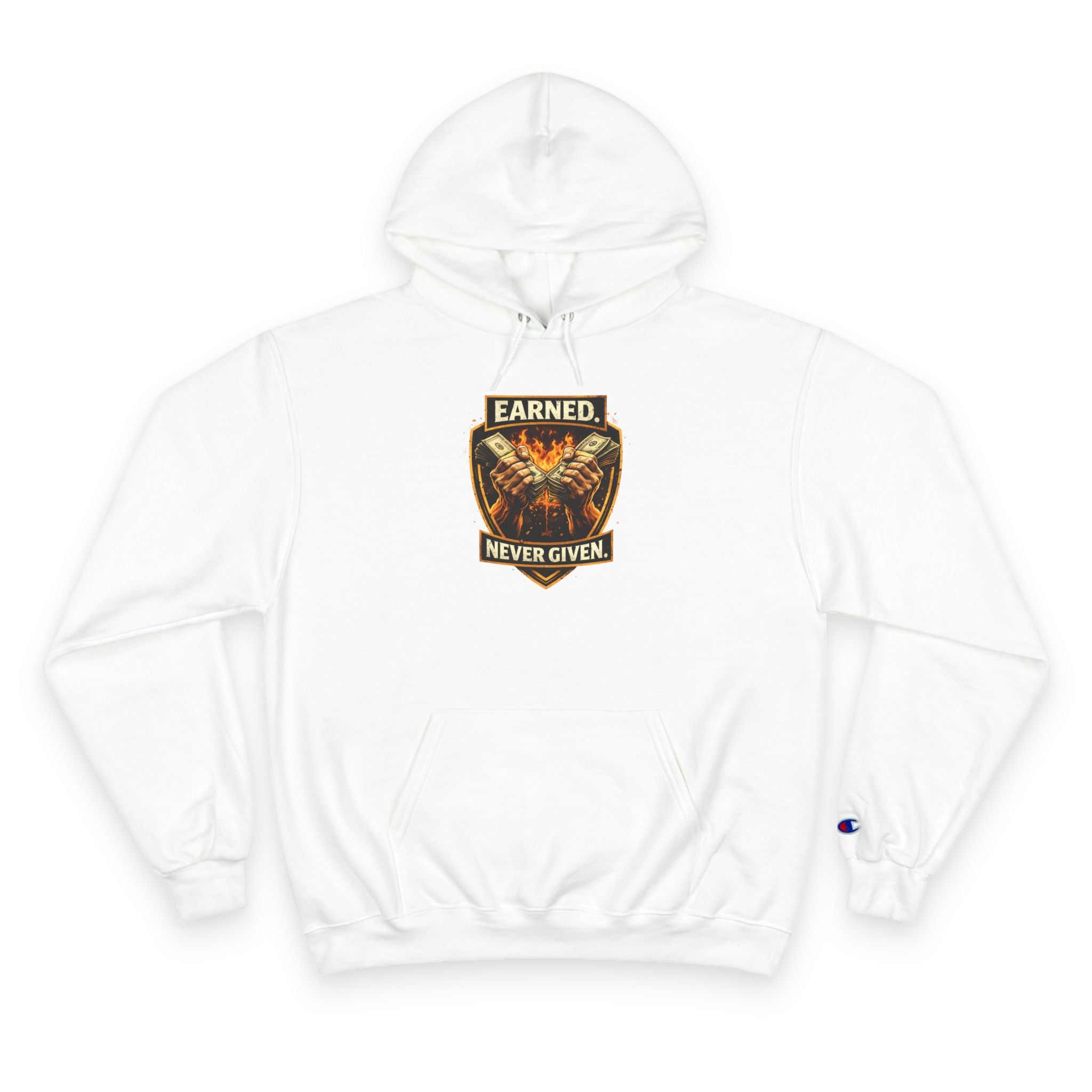Champion Hoodie — 'Earned, Never Given' Tiger Crest Hoodie