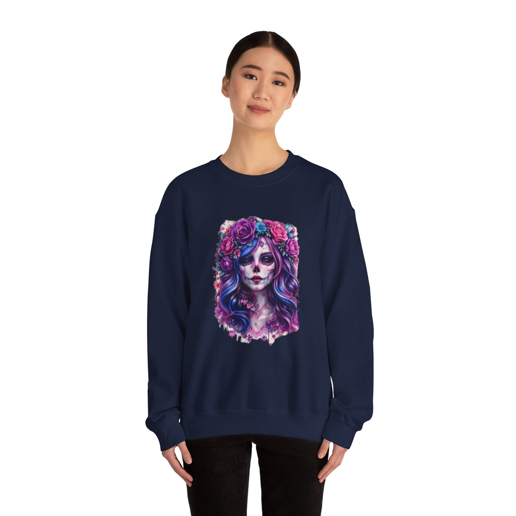 Sugar Skull Floral Crewneck Sweatshirt — Day of the Dead Skull Girl Design
