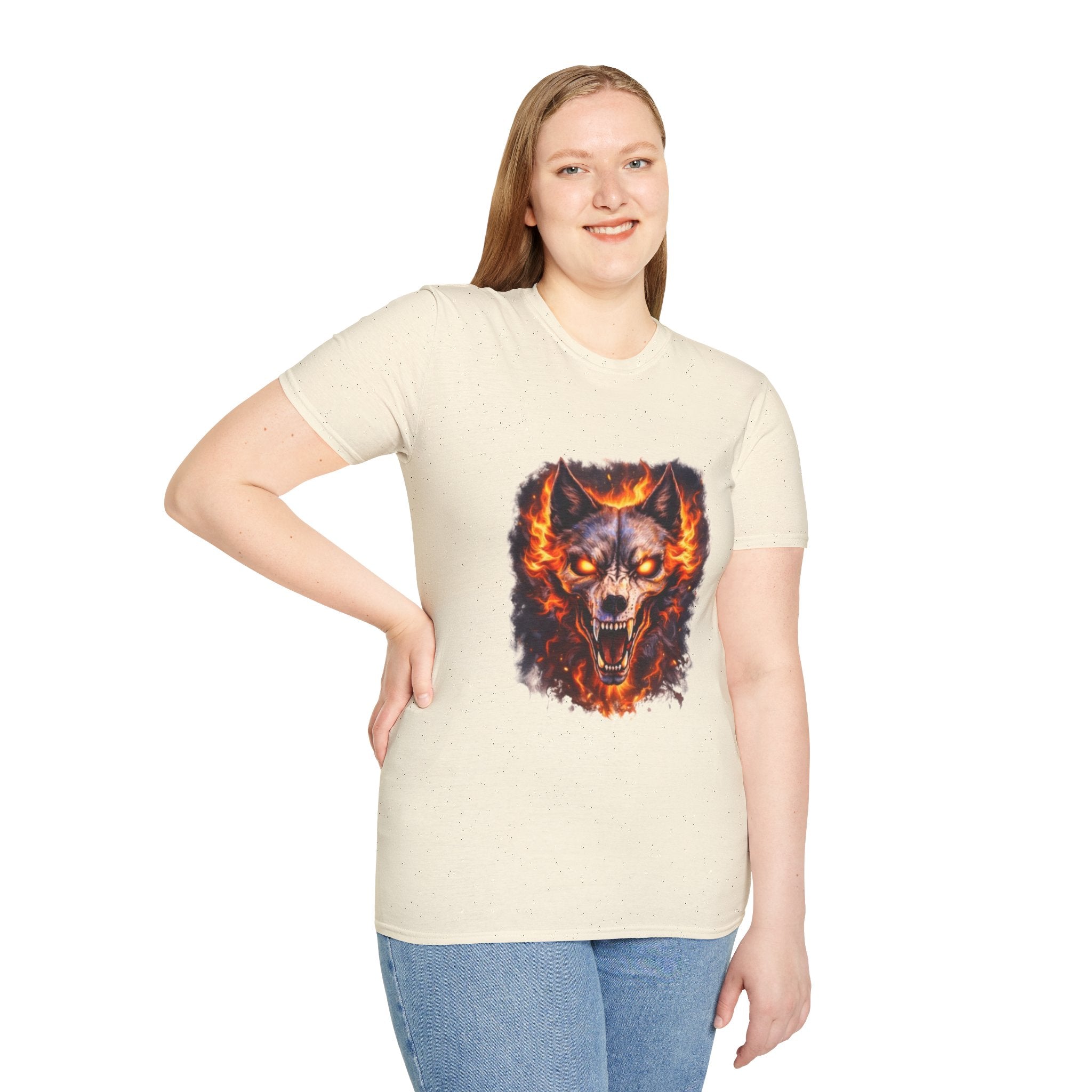 Flaming Wolf Skull T-Shirt — Fiery Wolf Head Graphic Tee