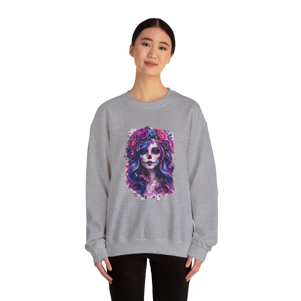 Sugar Skull Floral Crewneck Sweatshirt — Day of the Dead Skull Girl Design