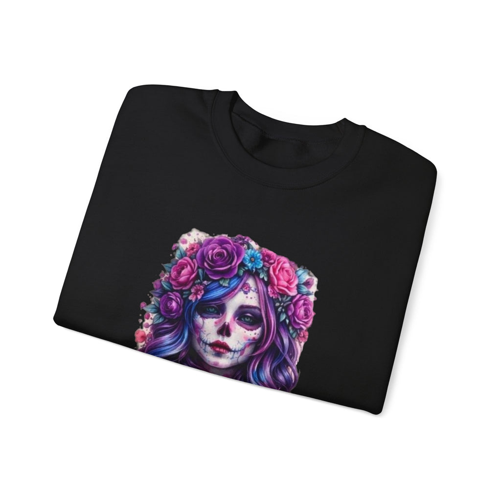 Sugar Skull Floral Crewneck Sweatshirt — Day of the Dead Skull Girl Design
