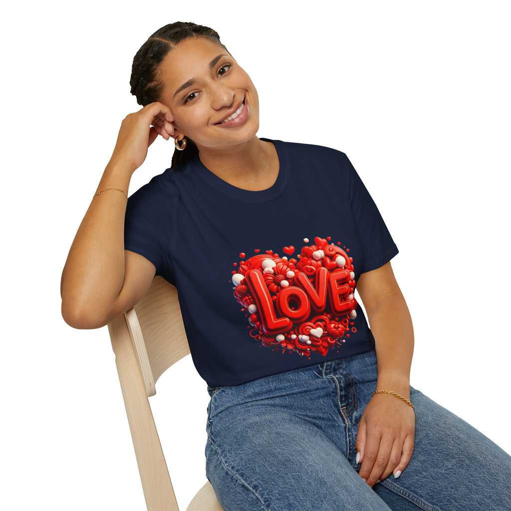 Love Heart T-Shirt — Red 3D 'LOVE' Graphic Valentine's Tee