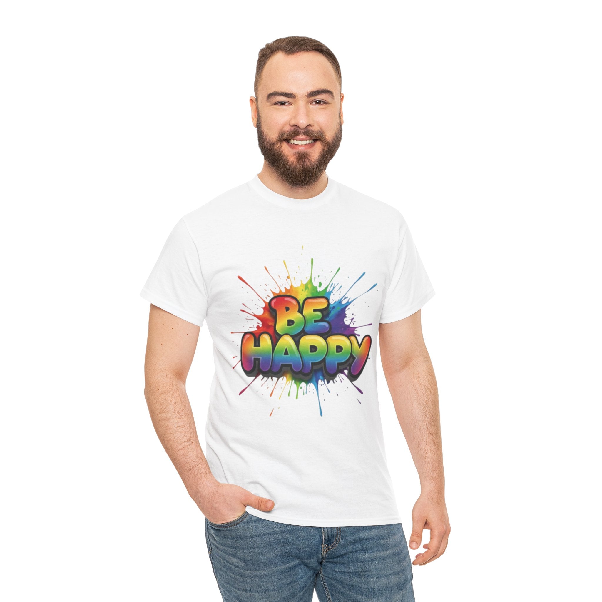 Be Happy Rainbow Tee — Positive Vibes Graphic T-Shirt