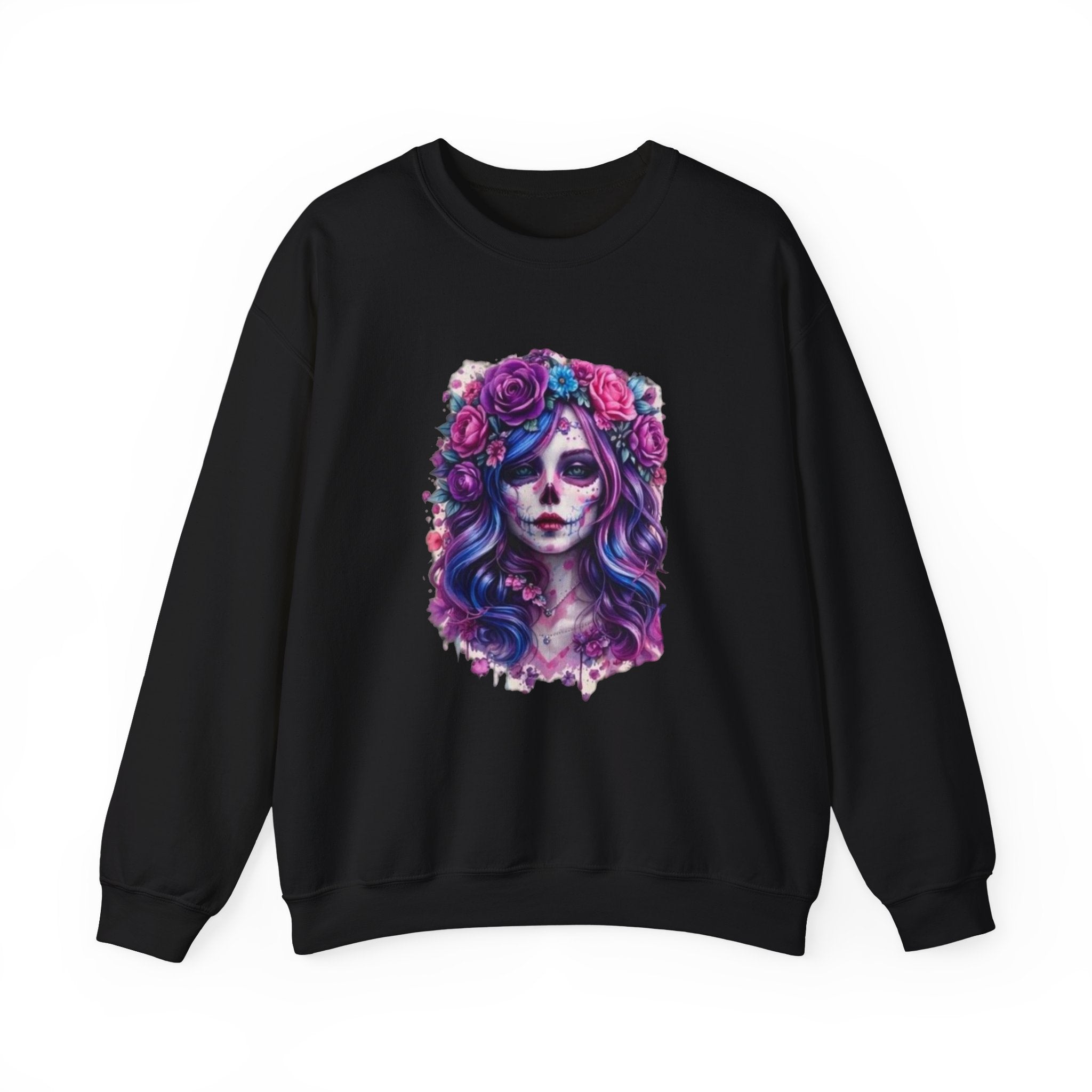Sugar Skull Floral Crewneck Sweatshirt — Day of the Dead Skull Girl Design