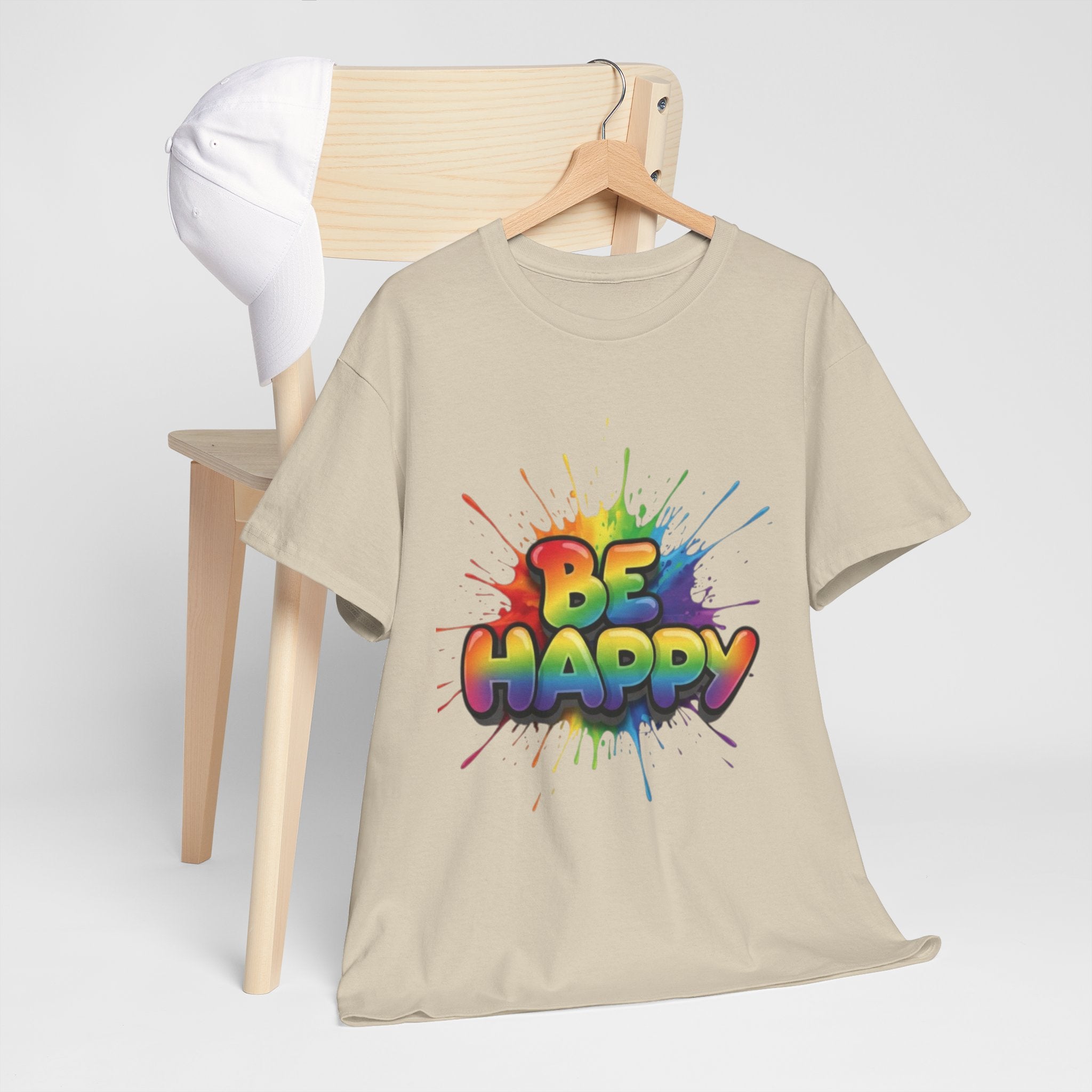 Be Happy Rainbow Tee — Positive Vibes Graphic T-Shirt