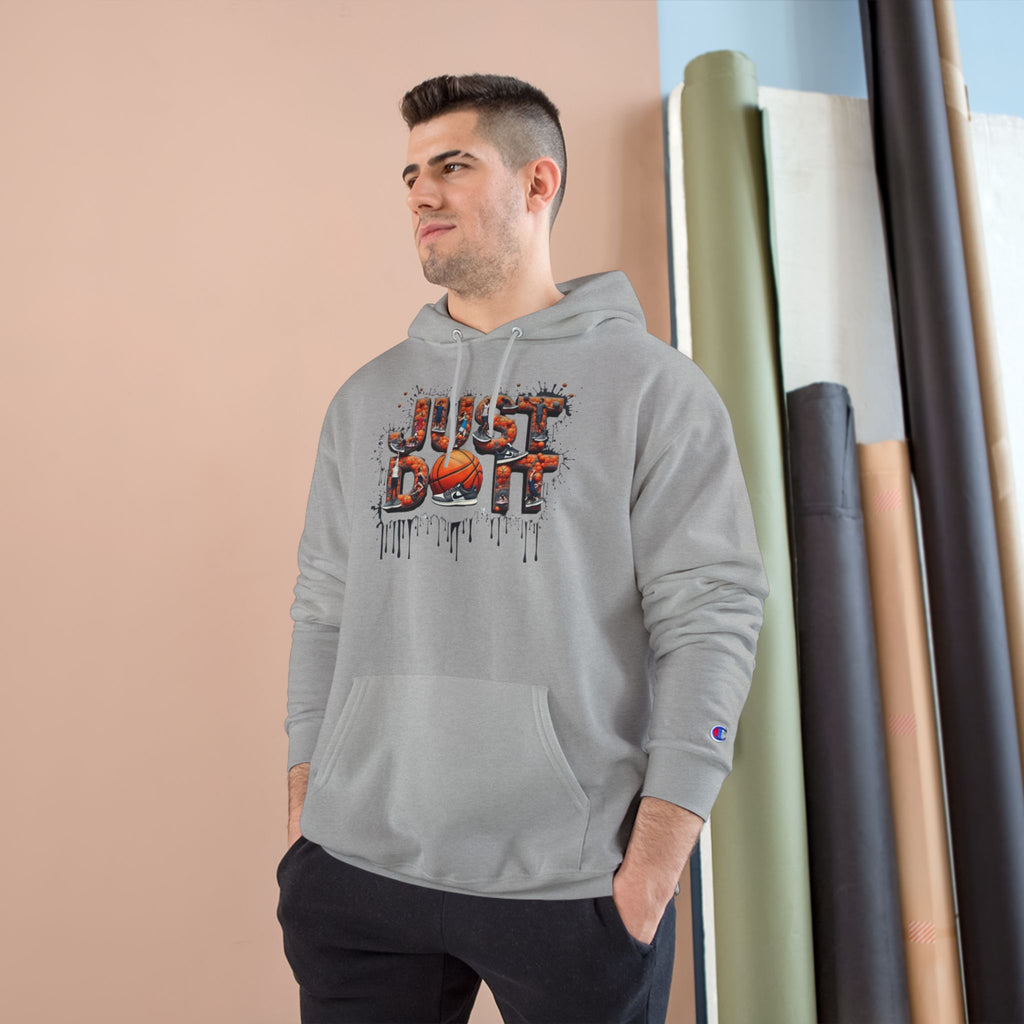 Just Do It Hoodie — White Champion Pullover with Drip Graffiti Text