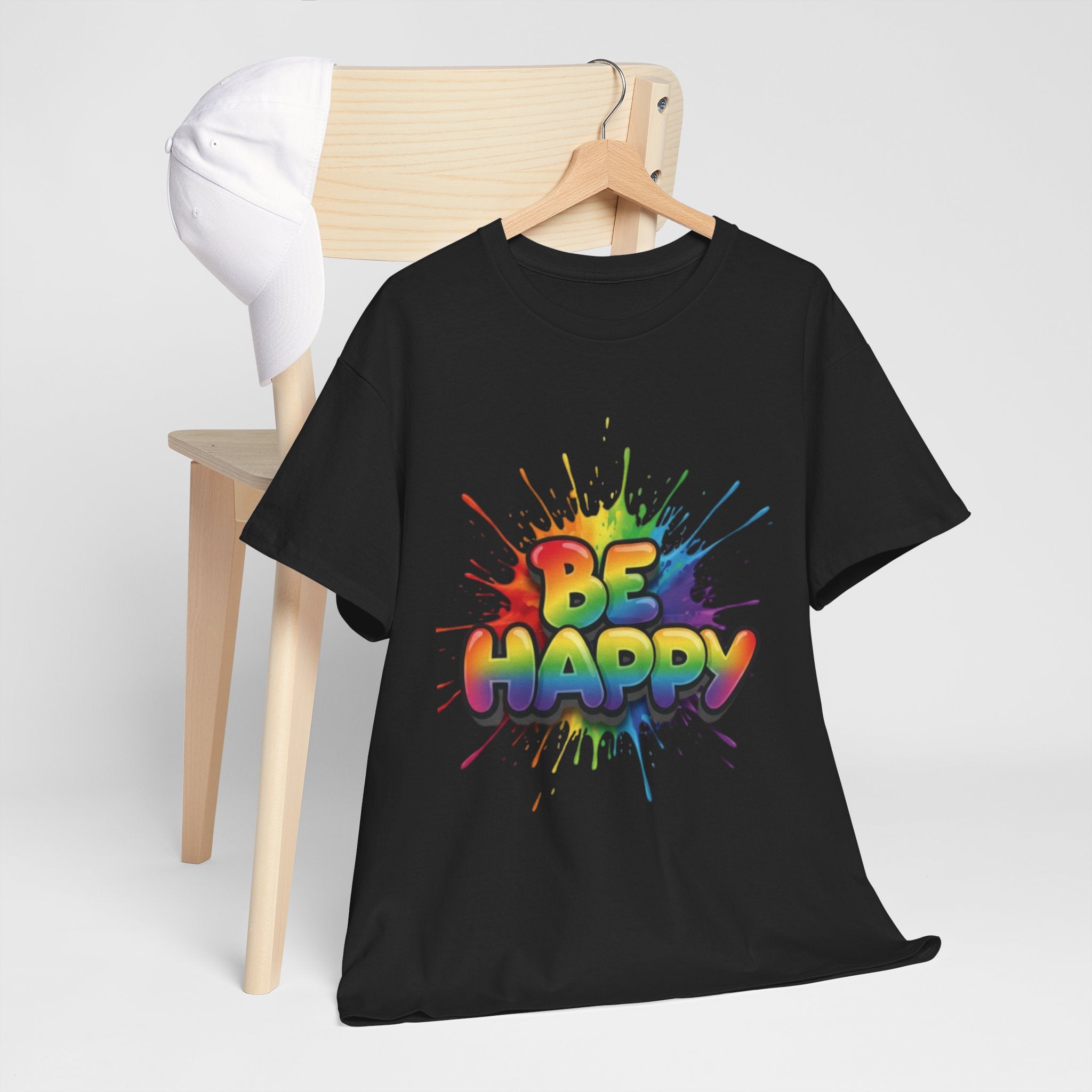 Be Happy Rainbow Tee — Positive Vibes Graphic T-Shirt