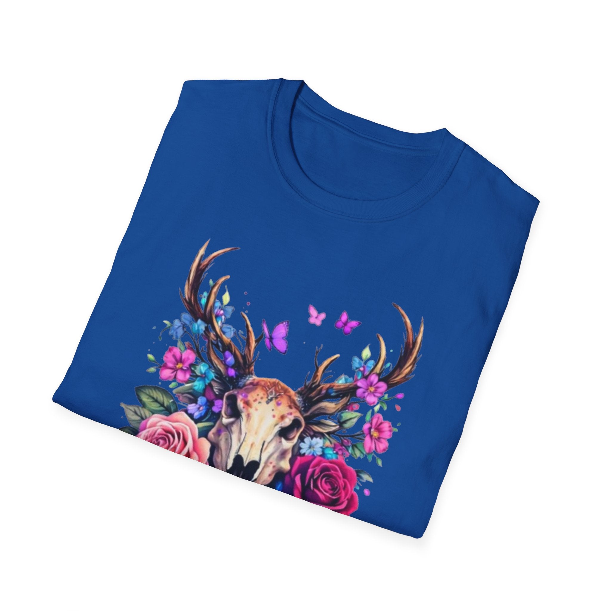 Deer Skull Floral T‑Shirt — Colorful Antler Skull with Roses