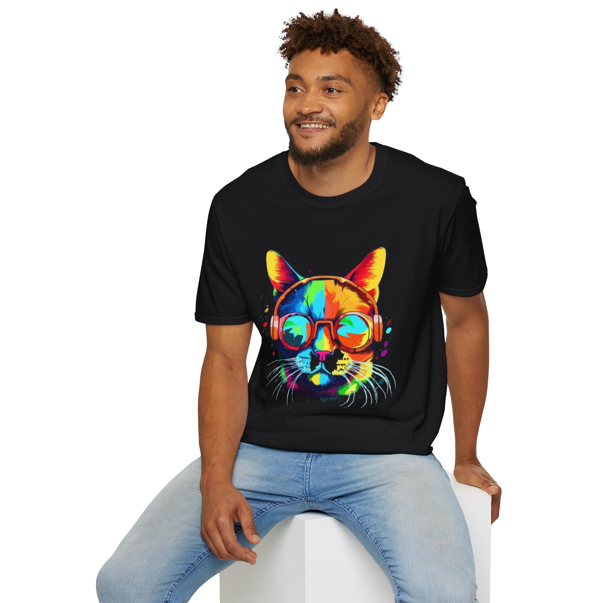 Colorful Cat with Sunglasses T-Shirt