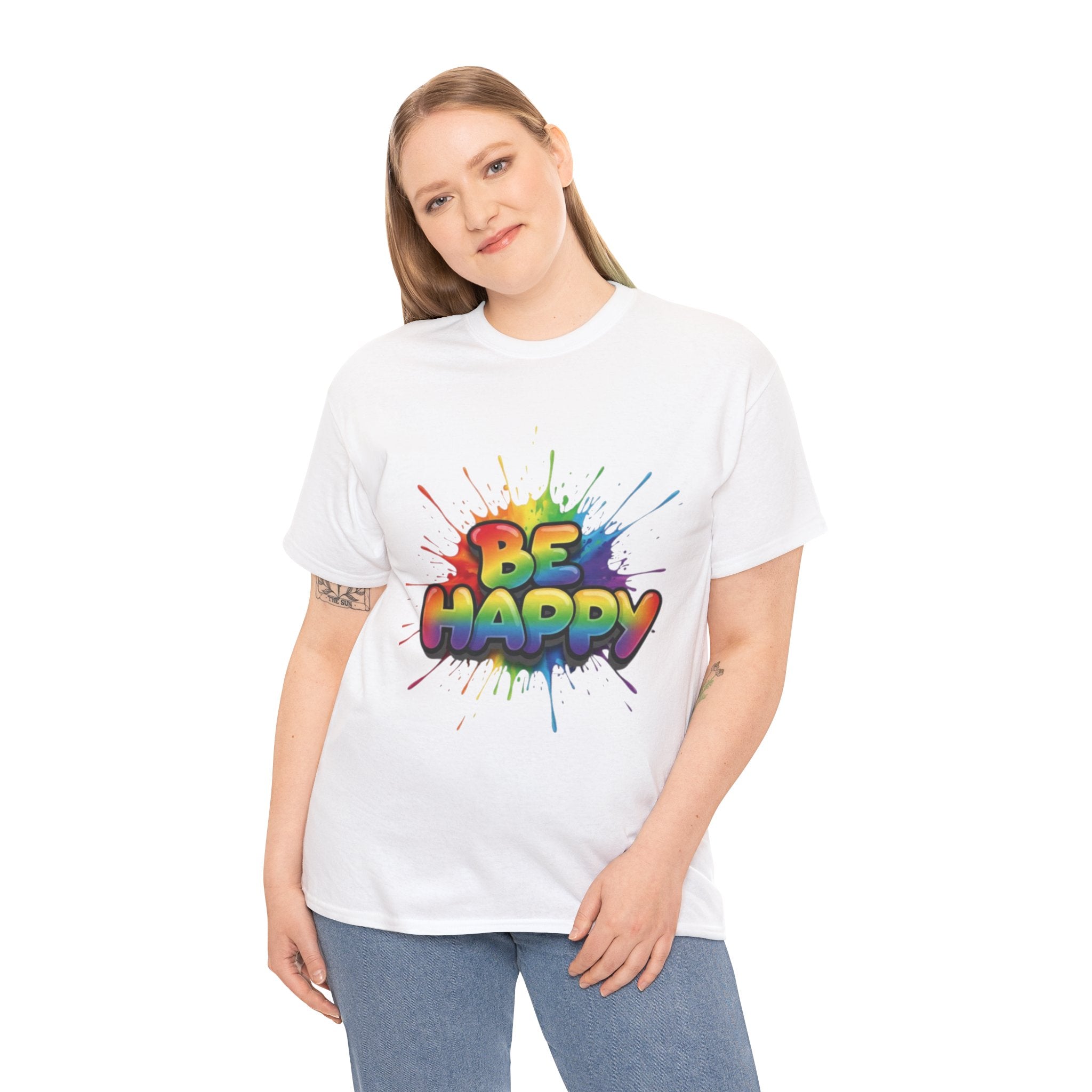 Be Happy Rainbow Tee — Positive Vibes Graphic T-Shirt