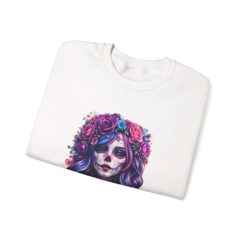 Sugar Skull Floral Crewneck Sweatshirt — Day of the Dead Skull Girl Design
