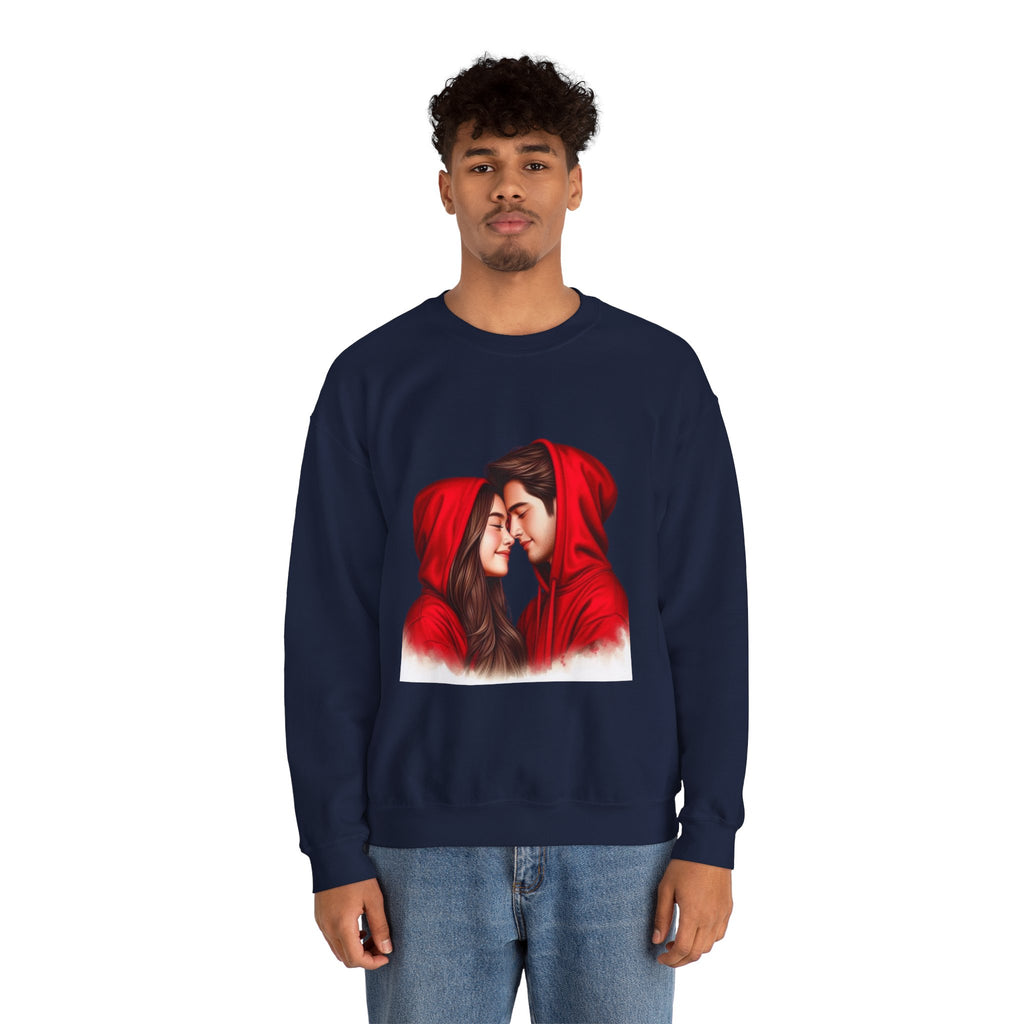 Couple in Red Hoodies Crewneck Sweatshirt — Romantic Matching Pullover