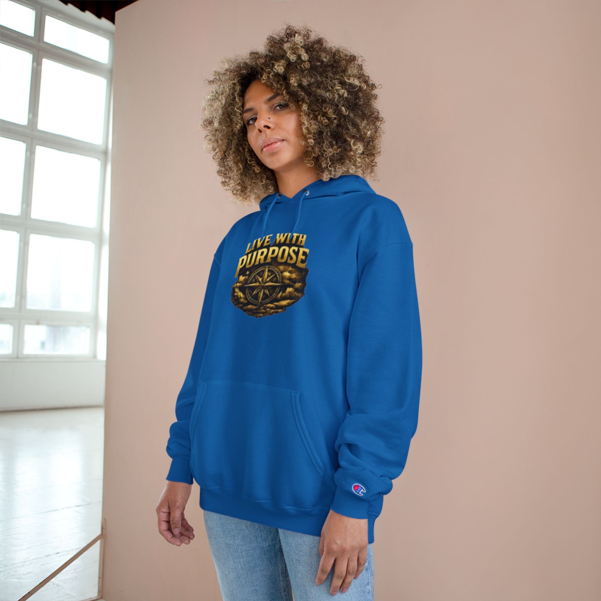 Live With Purpose Hoodie — Motivational Champion Hoodie with Compass Graphic
