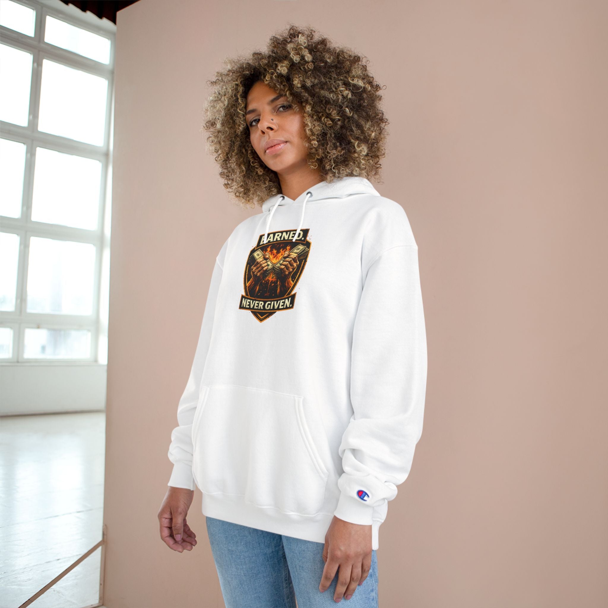 Champion Hoodie — 'Earned, Never Given' Tiger Crest Hoodie