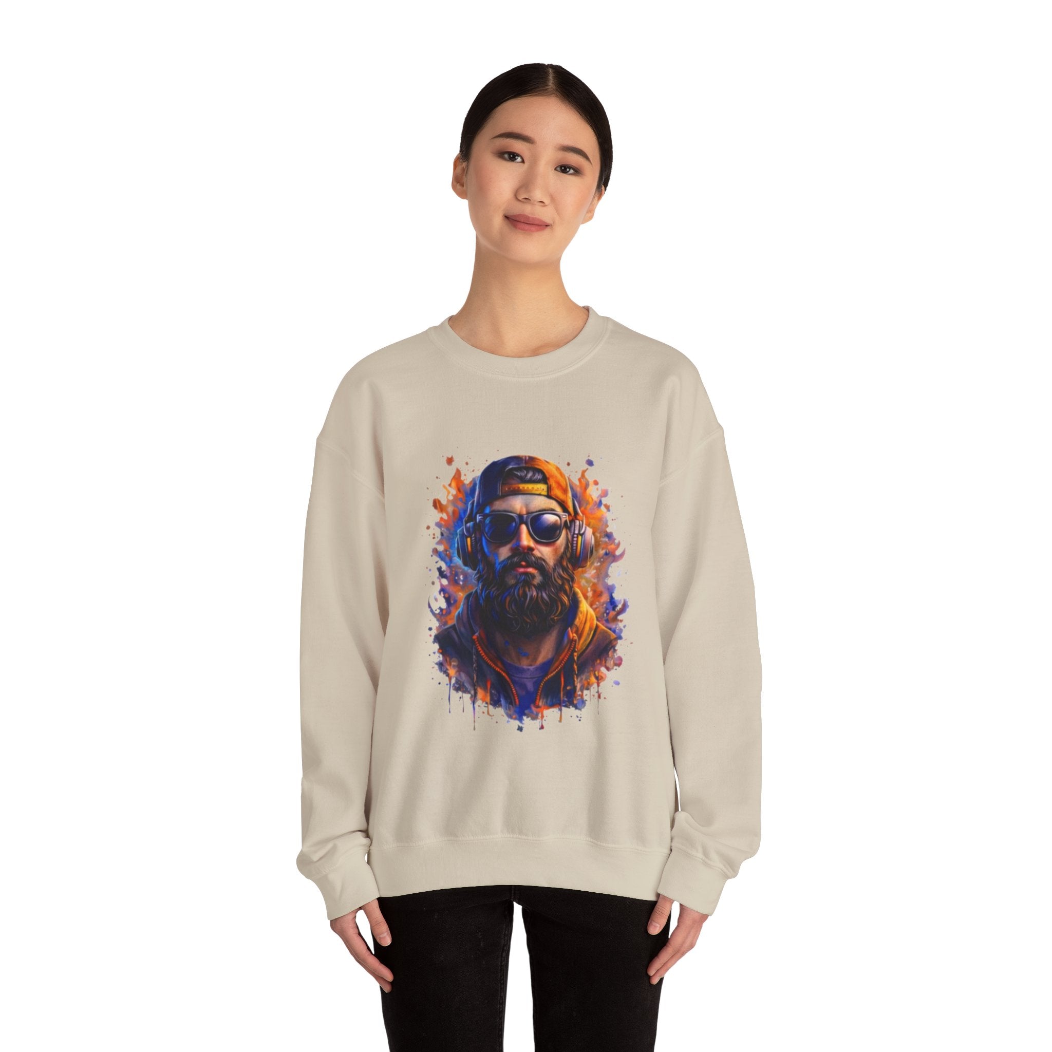 Bearded Hipster Portrait Sweatshirt — Artistic Drip Paint Crewneck