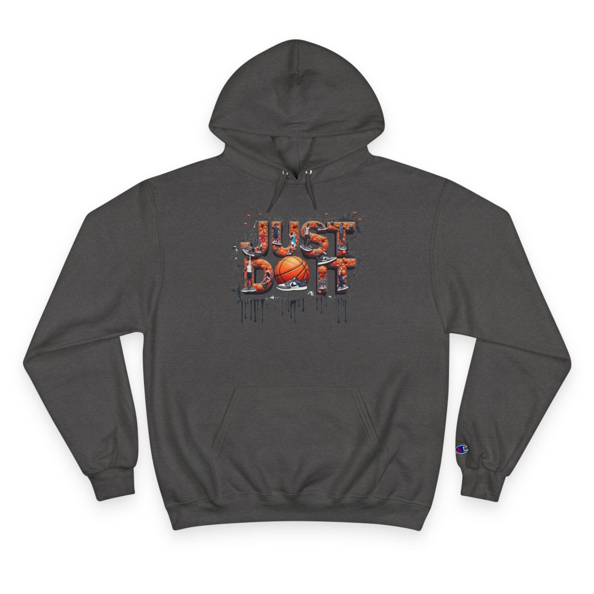 Just Do It Hoodie — White Champion Pullover with Drip Graffiti Text
