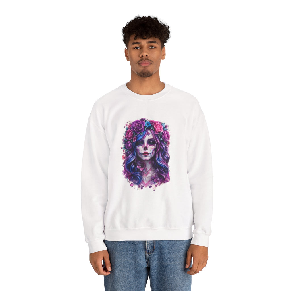 Sugar Skull Floral Crewneck Sweatshirt — Day of the Dead Skull Girl Design