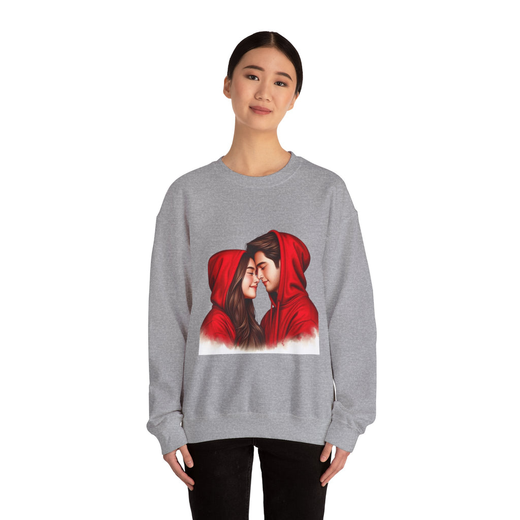 Couple in Red Hoodies Crewneck Sweatshirt — Romantic Matching Pullover