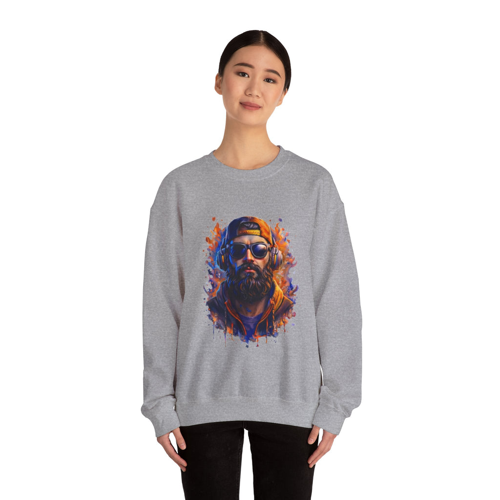 Bearded Hipster Portrait Sweatshirt — Artistic Drip Paint Crewneck