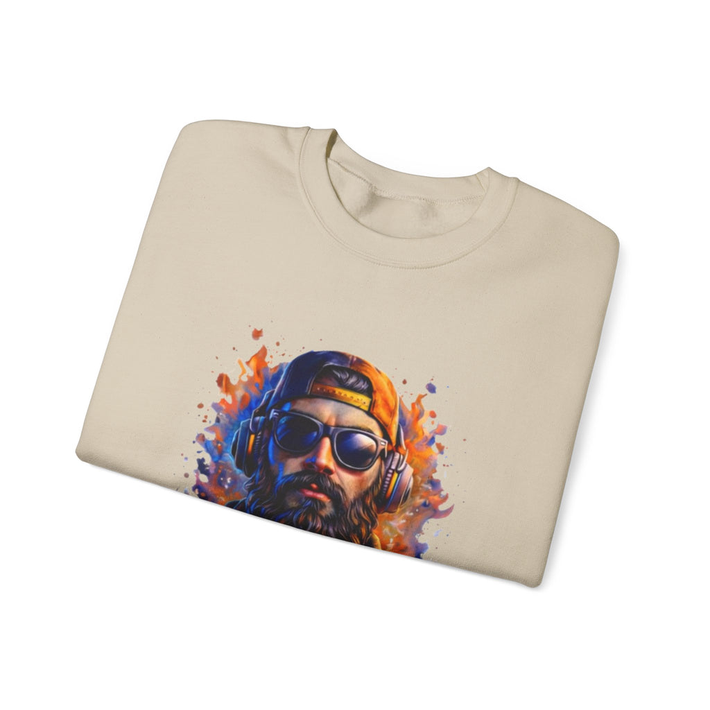 Bearded Hipster Portrait Sweatshirt — Artistic Drip Paint Crewneck