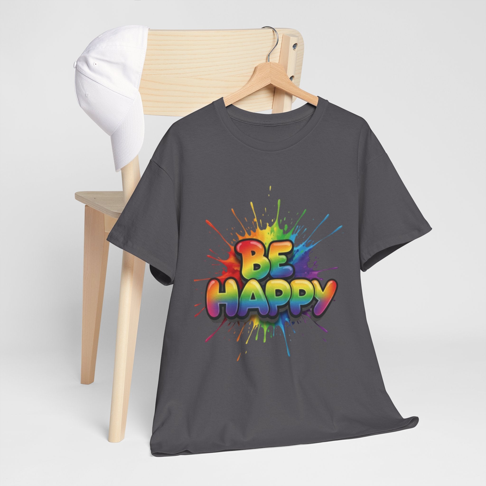 Be Happy Rainbow Tee — Positive Vibes Graphic T-Shirt