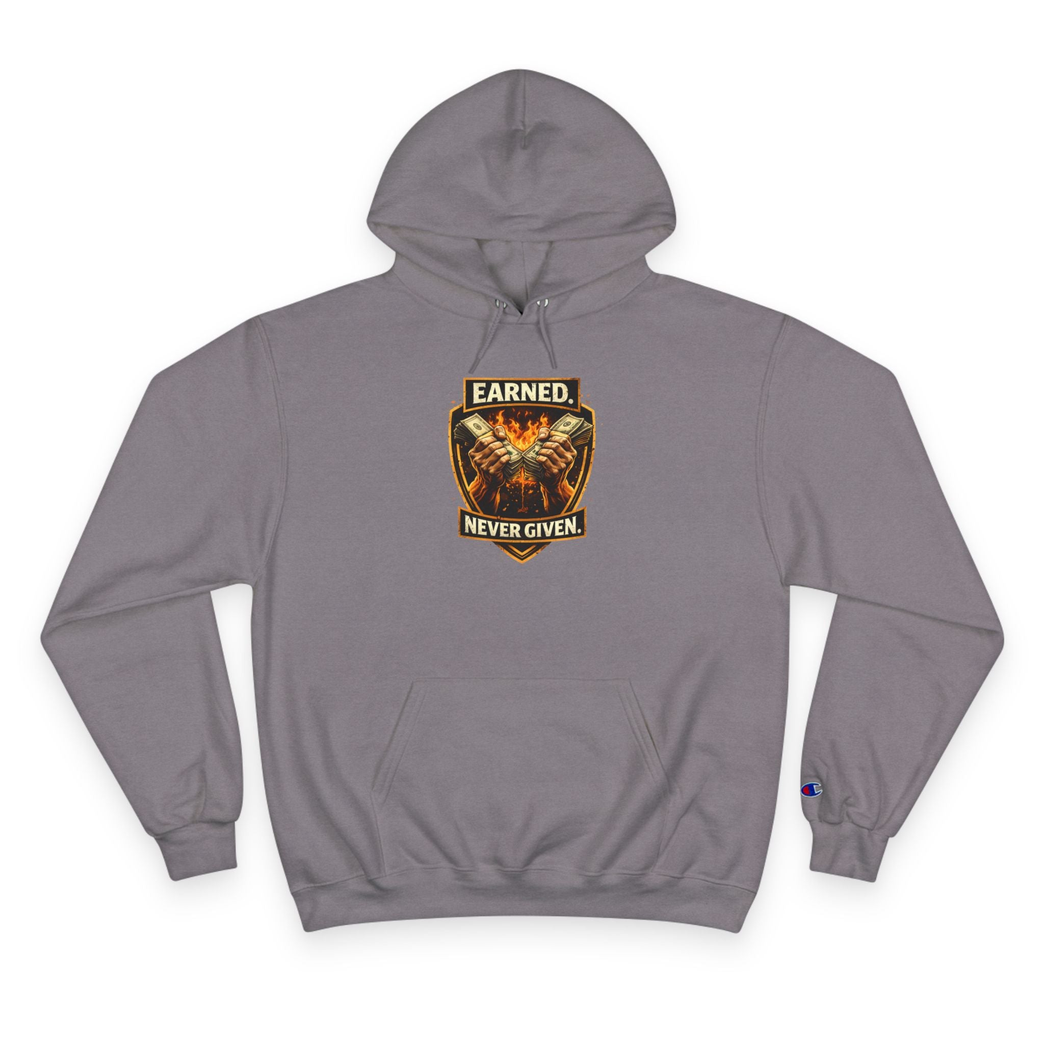 Champion Hoodie — 'Earned, Never Given' Motivational Sports Hoodie with Tiger Crest