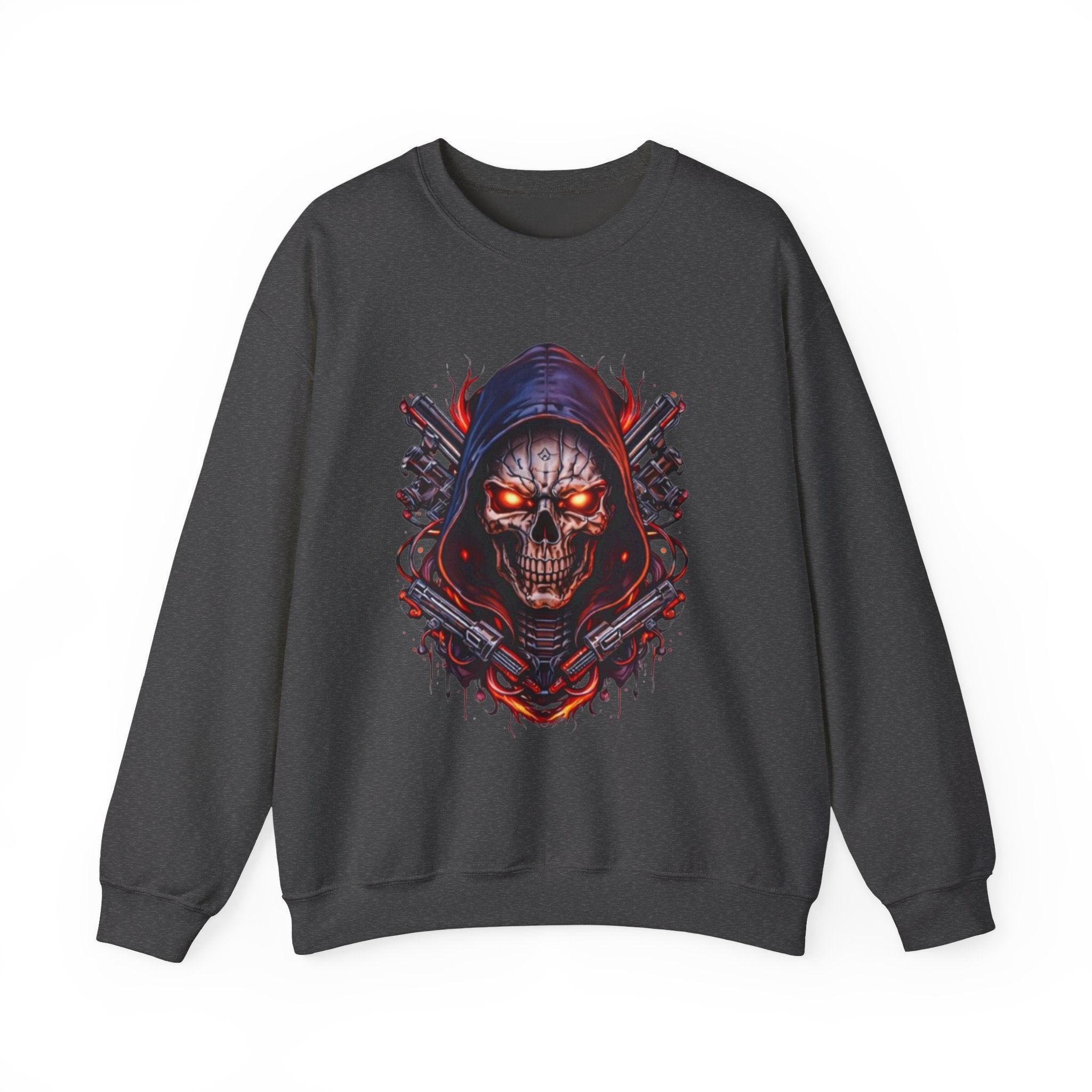 Skull Reaper Crewneck Sweatshirt — Gothic Hooded Skull Graphic