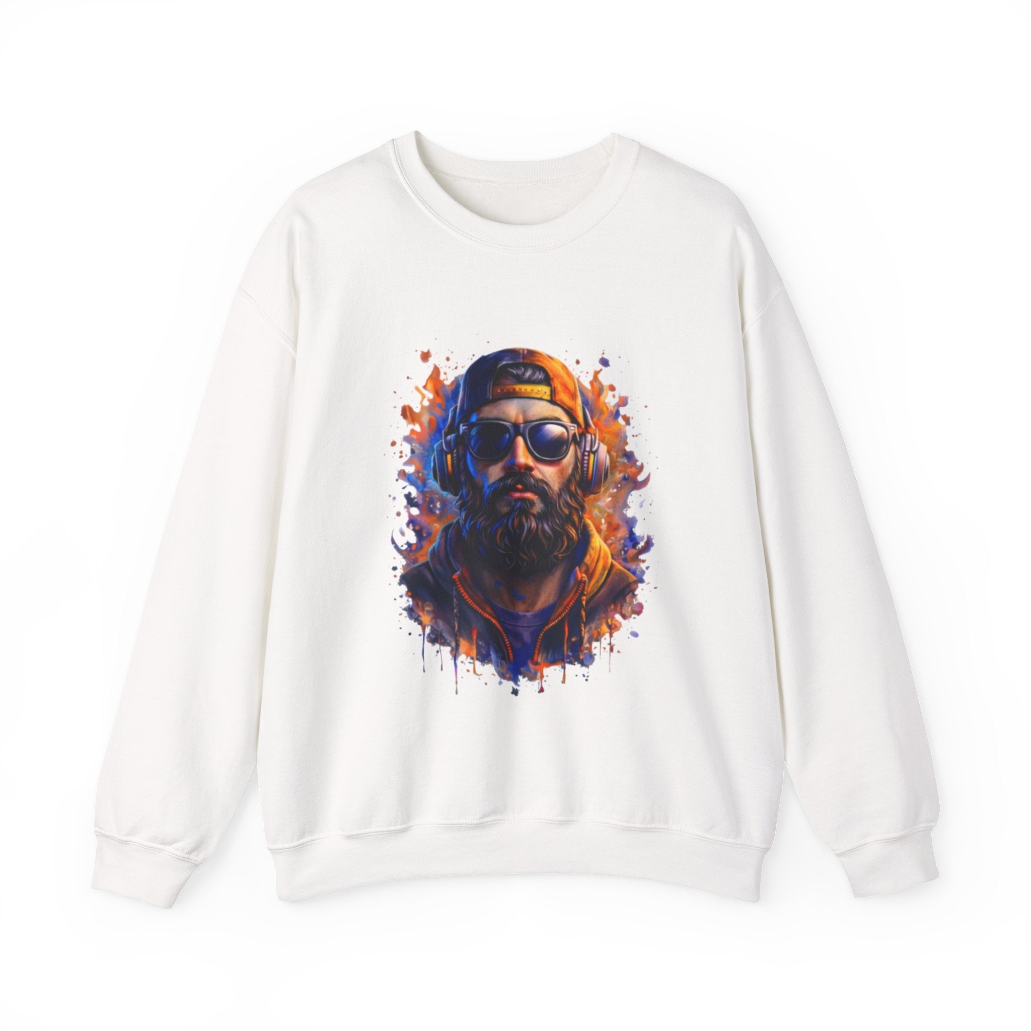 Bearded Hipster Portrait Sweatshirt — Artistic Drip Paint Crewneck