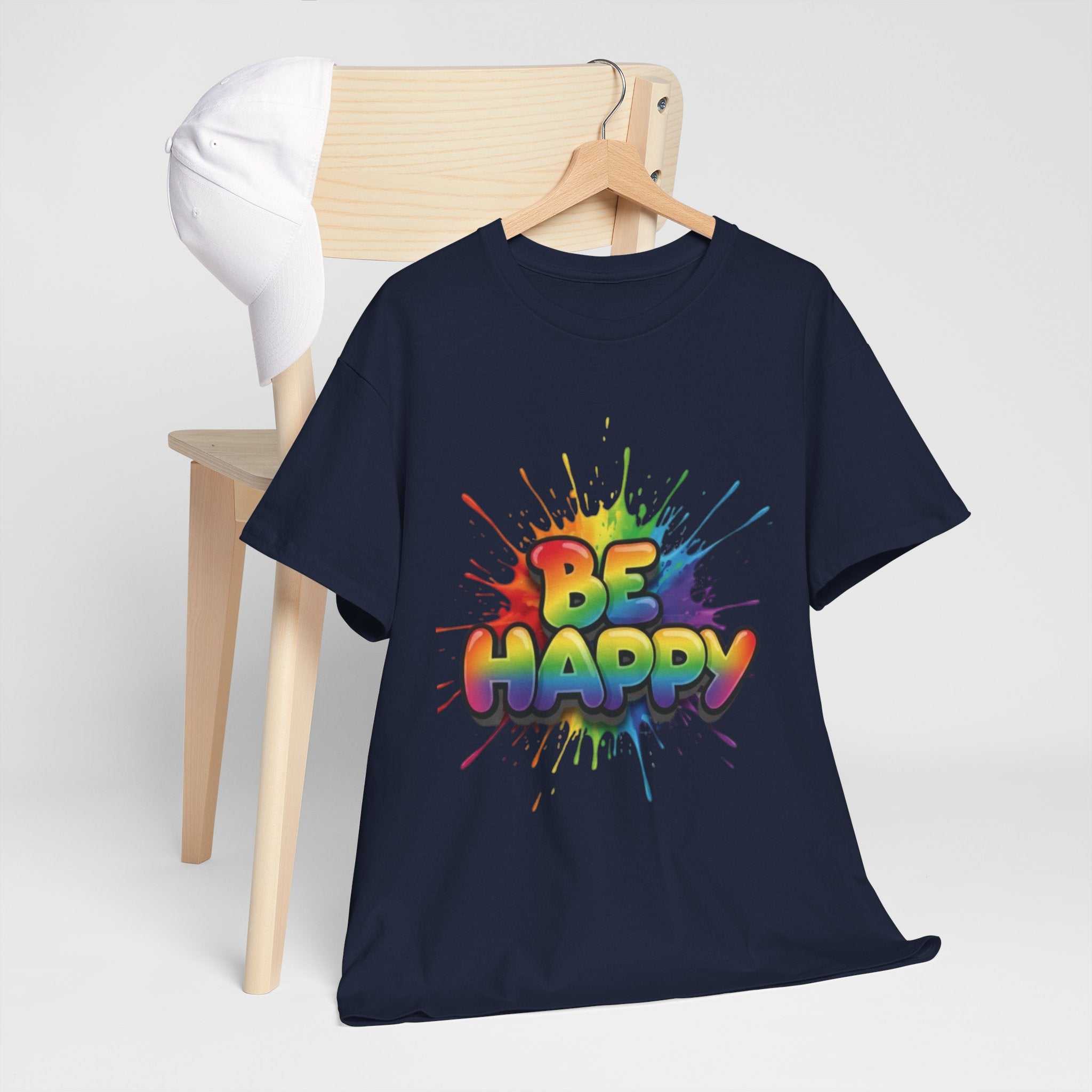 Be Happy Rainbow Tee — Positive Vibes Graphic T-Shirt