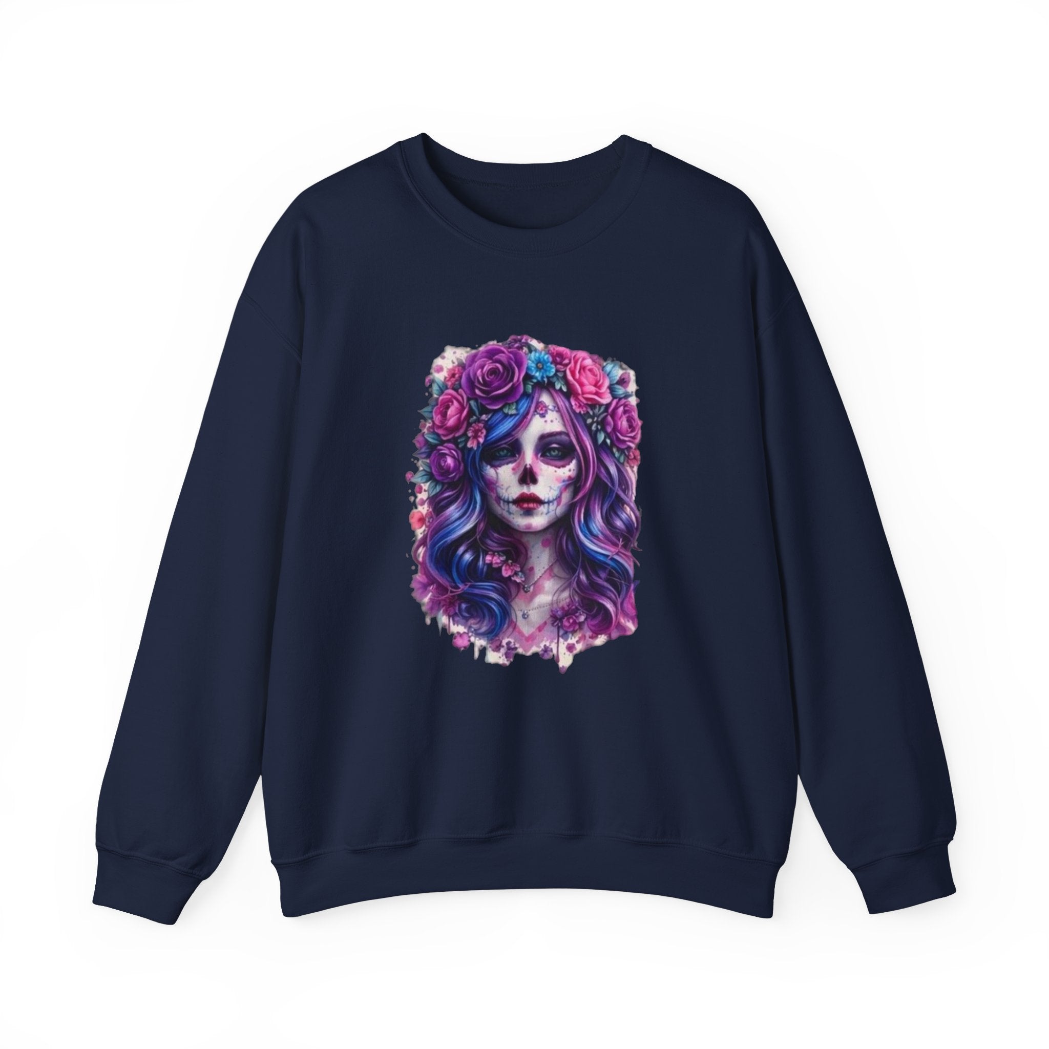 Sugar Skull Floral Crewneck Sweatshirt — Day of the Dead Skull Girl Design