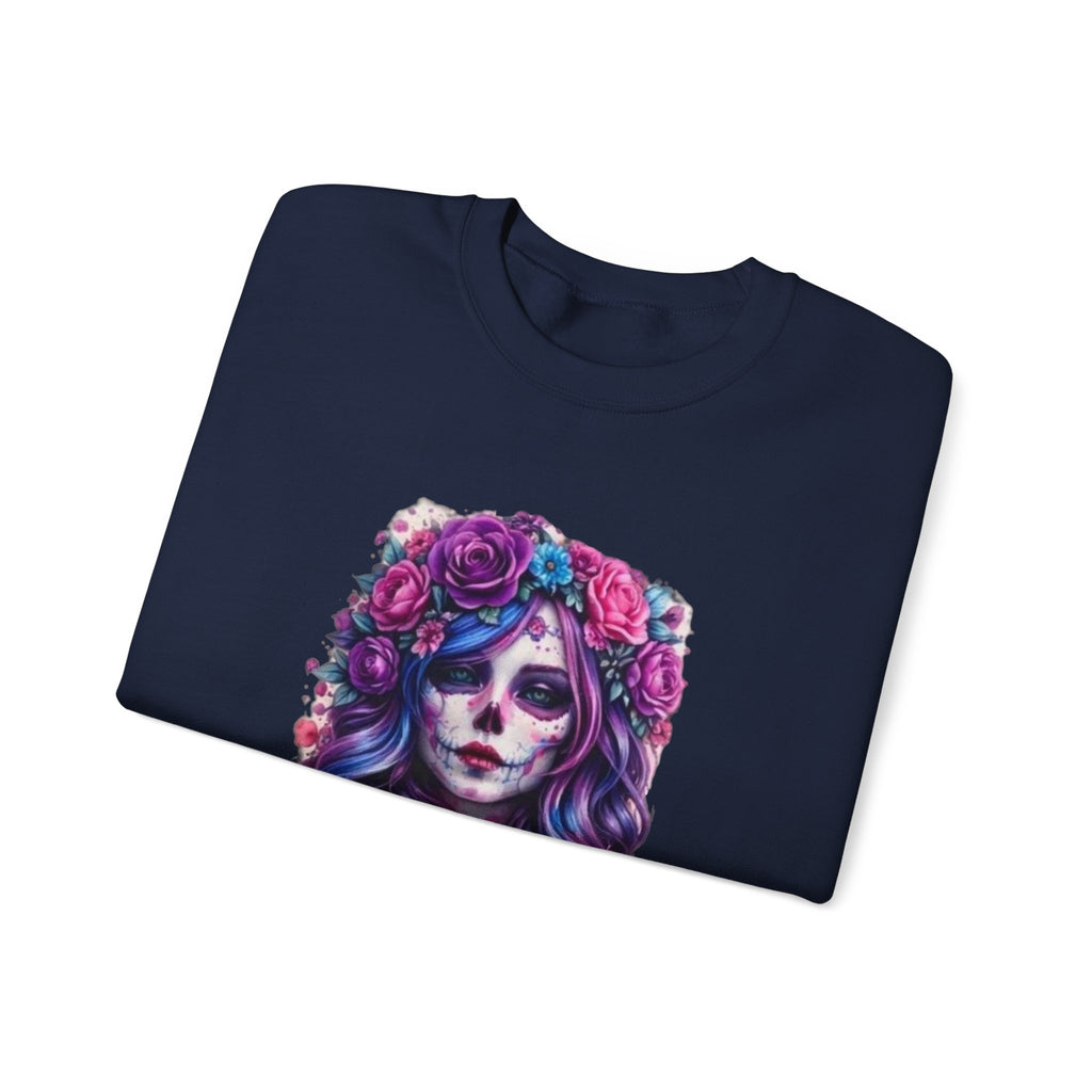Sugar Skull Floral Crewneck Sweatshirt — Day of the Dead Skull Girl Design